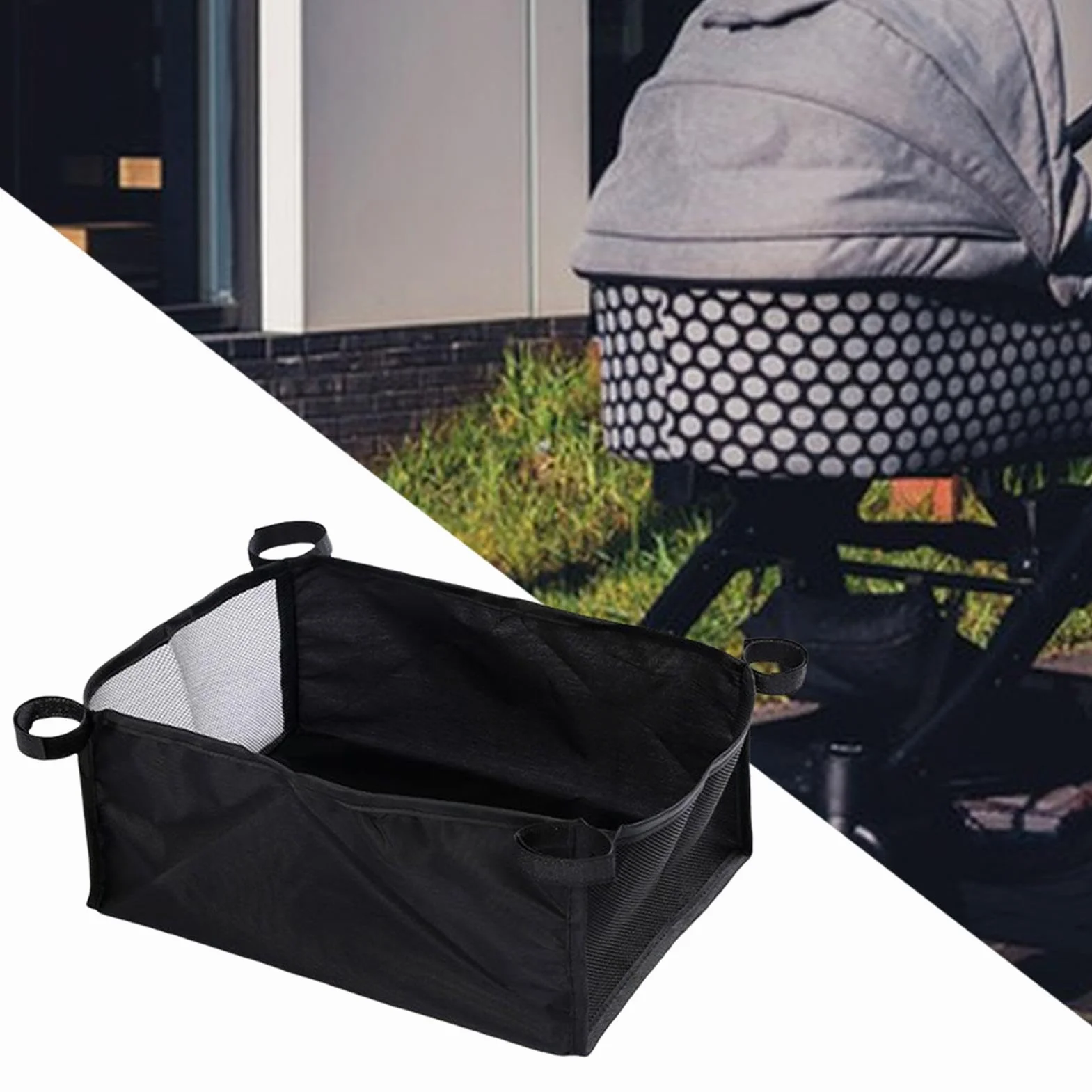 Cestino inferiore per passeggino - Organizer per cestino inferiore per passeggino | Nella sezione Portaoggetti per passeggino | Borsa portaoggetti per passeggino portatile, custodia in rete in tessuto