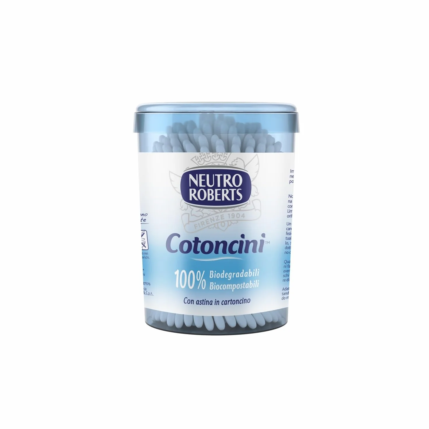 Neutro Roberts, Cotoncini con Box Salva Igiene, Cotton Fioc Morbidi e 100% Biodegradabili con Astina in Cartoncino, Adatti per Bambini - Confezione da 100 Pezzi