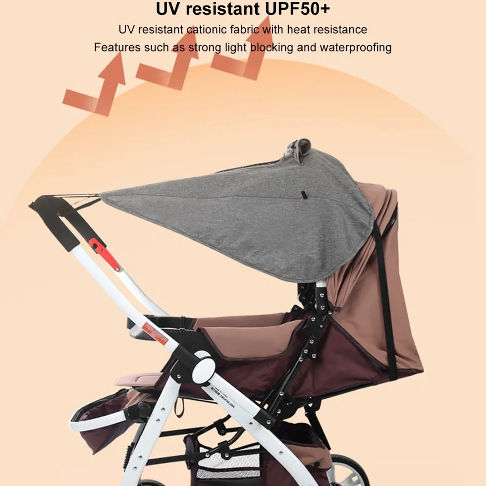 Parasole per Passeggino, Parasole Passeggino Universale,Universale Regolabile UV 50+, Regolabile Parasole universale passeggino con Lucernario, telo parasole per carrozzina e passeggino, Grigio