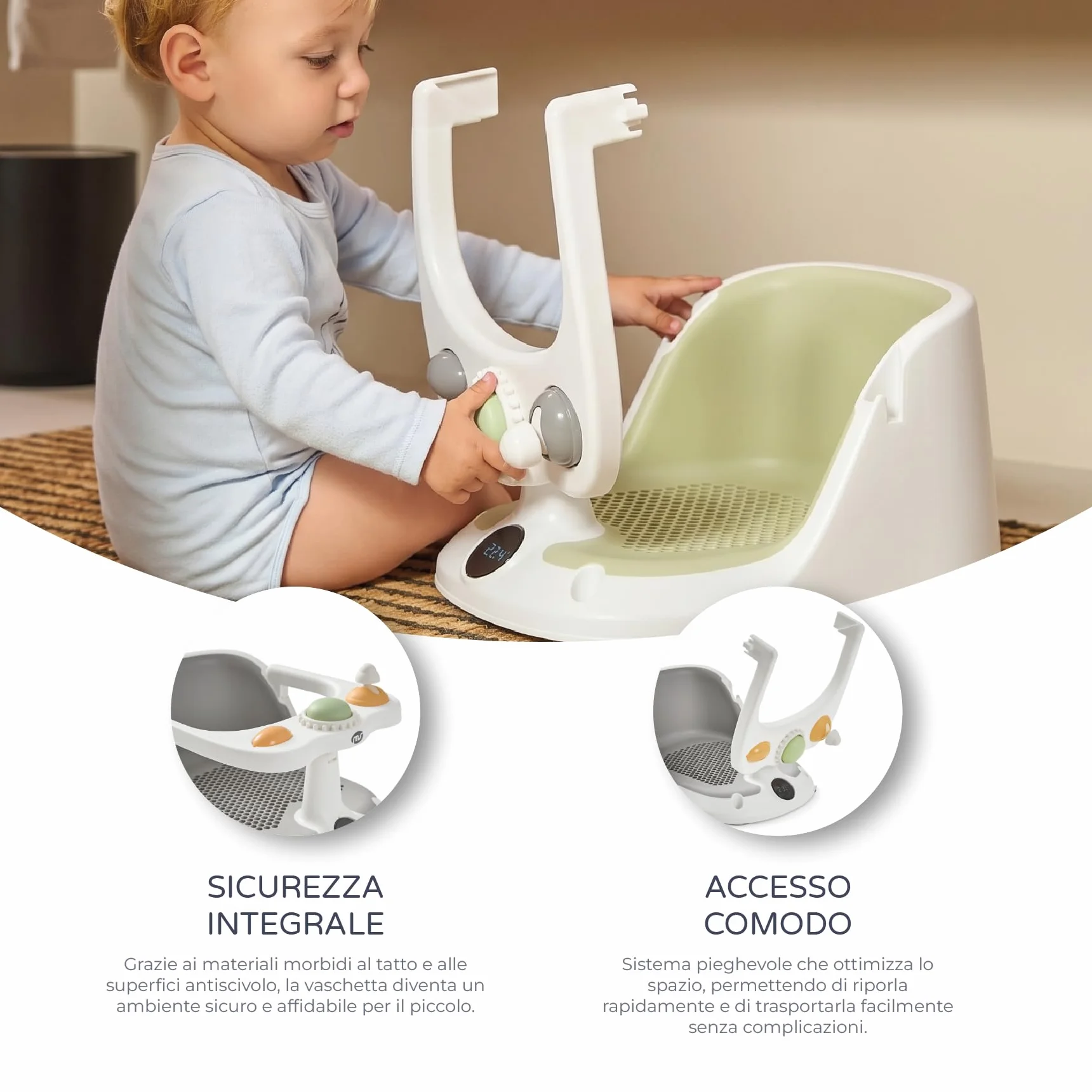 MS BabyWorld - Seggiolino da doccia per bambini, antiscivolo, per bambini, con temperatura da 6 a 24 mesi, sedia per vasca o doccia, con barra per un facile posizionamento del bambino