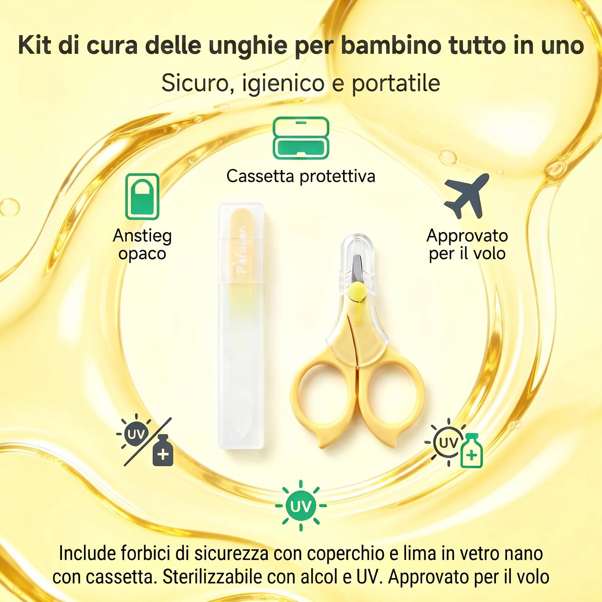 PAFASON Bambino Rotonda Punta Sicurezza Manicure Unghia Cesoie e Bambino Vetro Lima Unghia Set, Acciaio Inossidabile, Ceco Galleggiante Vetro, Ideale per Neonato, Neonati, Bambini Piccoli