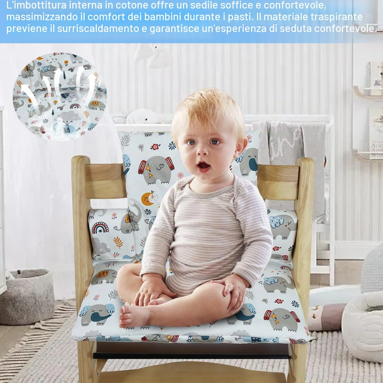 Cuscino per Seggiolone per Bambini per Stokke Tripp Trapp, Set di 2 Cuscini Impermeabili per Seggiolone, Cuscino Seduta Morbido Rimovibile per Neonati, Facile da Pulire, Facile da Fissare