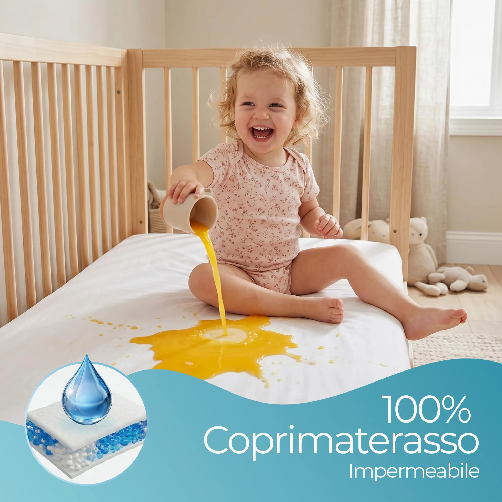 Comfier Sleep Set 3 Pezzi Con 2 Lenzuola Lettino Neonato 60x120 100% Cotone Con Angoli Biologico e 1 Coprimaterasso Lettino 60x120 100% Bambù Impermeabile, Bianco