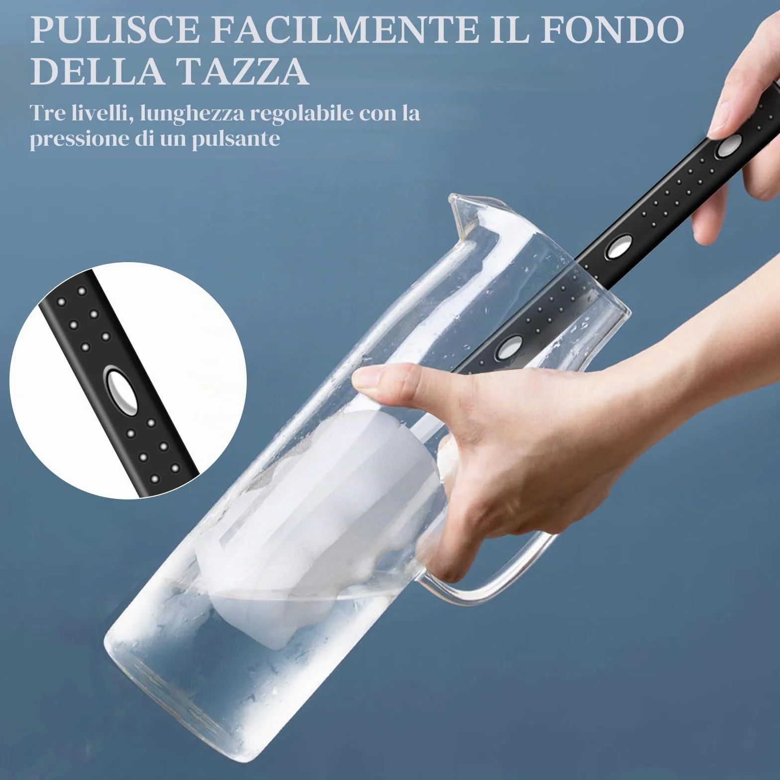 2 pezzi Scovolino per Bottiglie in Spugna, Scovolino Bottiglie, Manico Regolabile Scovolino per Borraccia, Spazzola per Bottiglie, Pennelli per Bottiglie per Biberon, Vetro, Tazza, Bollitore, Vaso