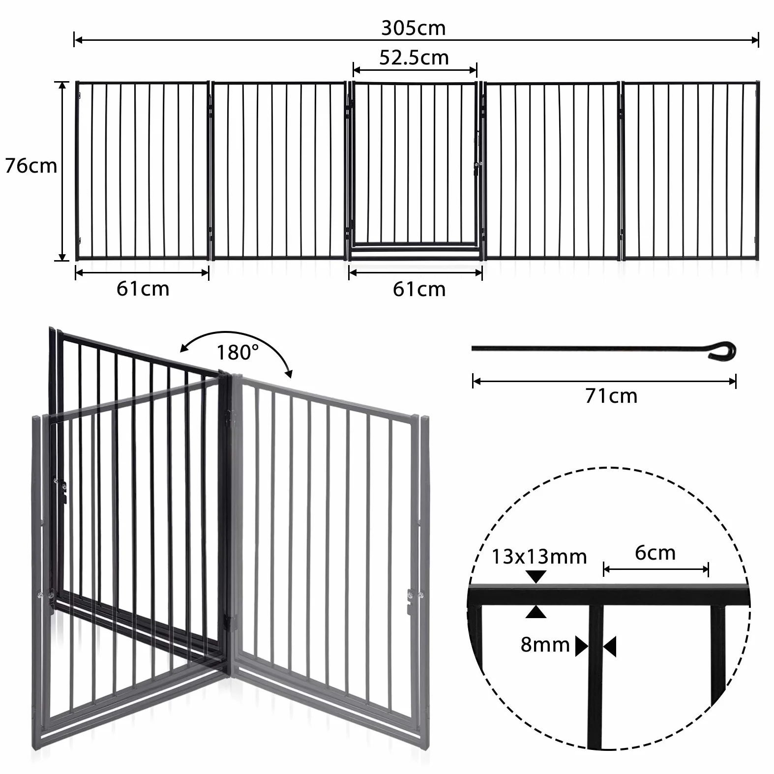 YRHome 5-TLG - Griglia di protezione per camino, per bambini, con porta, per cuccioli, 305 cm, colore: Nero
