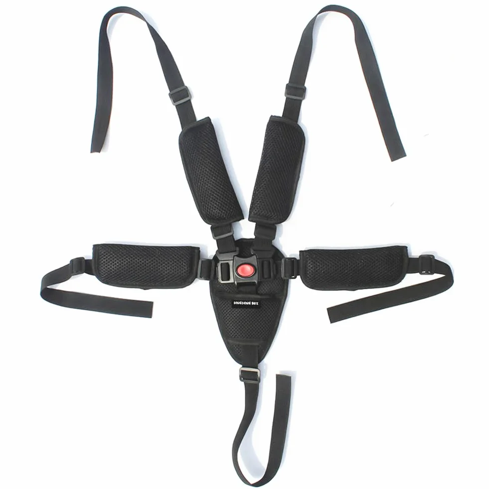 Cintura di Sicurezza Bambini 5 Punti con Imbottitura Delle Spalle Bambino Sicuro Cintura Regolabile, Nero, Nylon, Per Carrozzina, Passeggino, Seggiolino