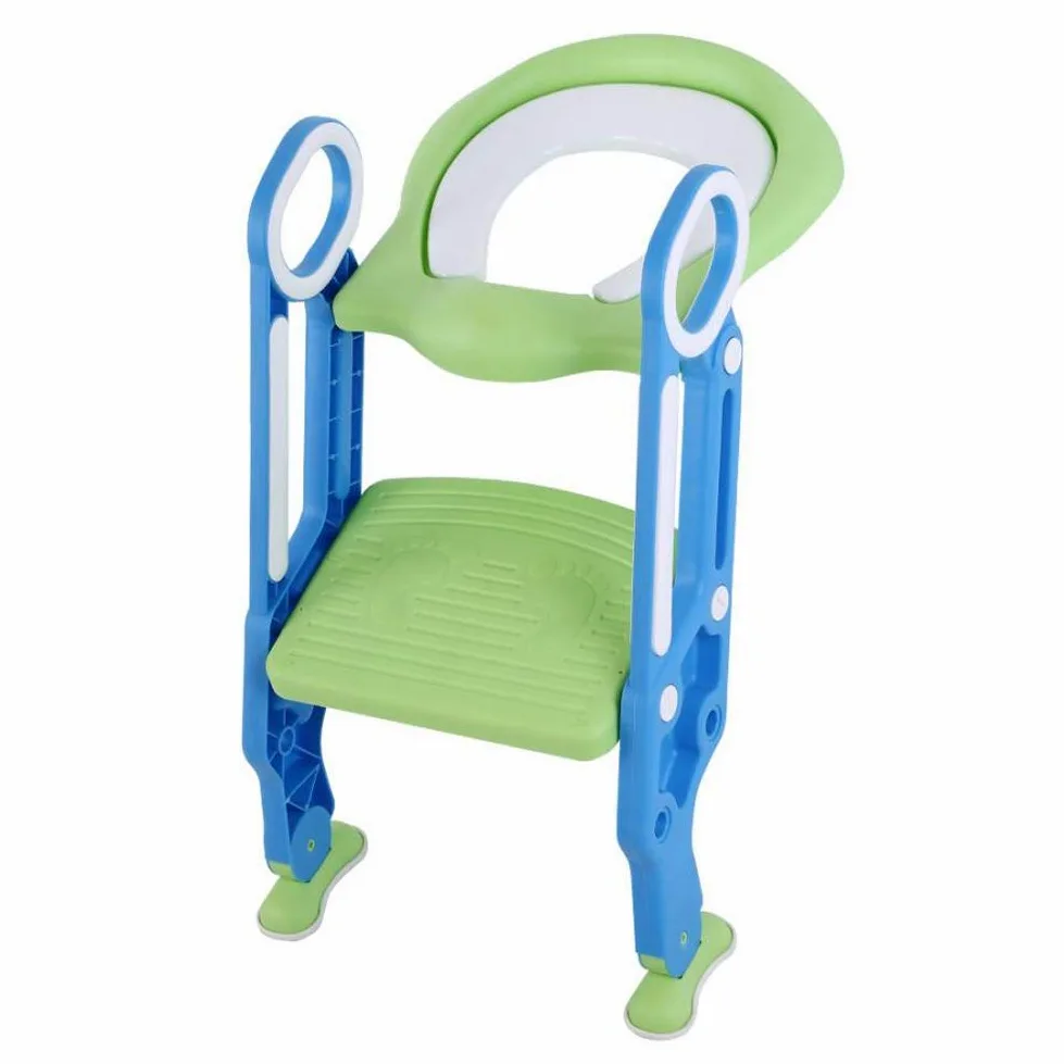 Sedile Portatile per Vasino per Bambini con Scaletta, con Gradino Regolabile in Altezza e Doppi Braccioli per la Sicurezza del WC (Turchese)
