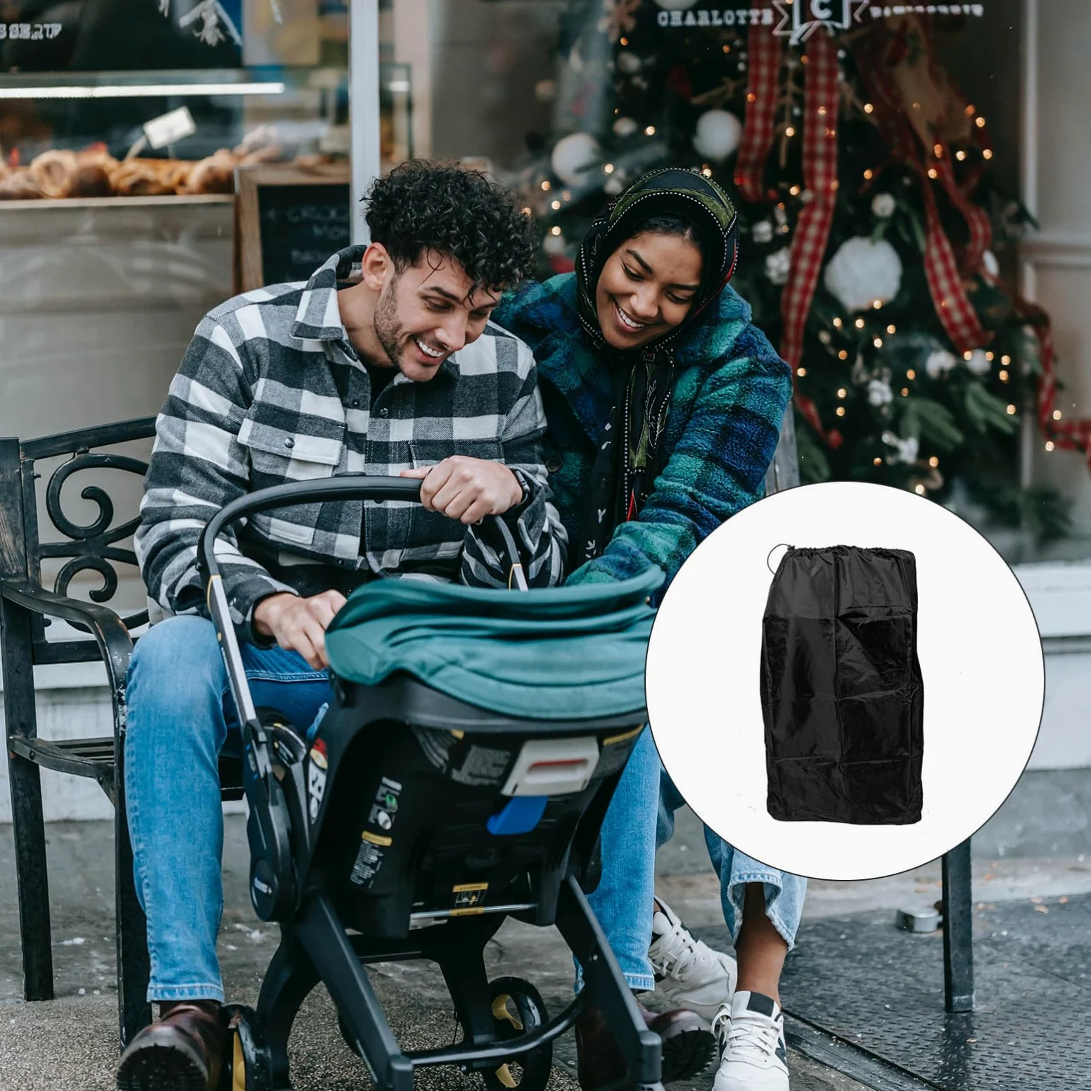 Borsa Chiusura a Coulisse Bloccabile da Viaggio in Nylon Nero per Passeggino e Doppie Spalline, Protezione Completa per Passeggino Durante Viaggi in Aereo