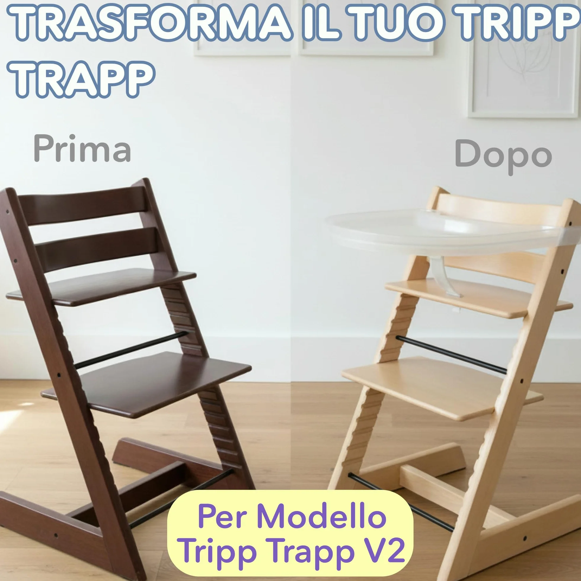 Vassoio per Seggiolone Stokke Tripp Trapp – Chiaro – Senza Baby Set Necessario. Superficie Antiscivolo per Ventose. A Scatto. Senza BPA