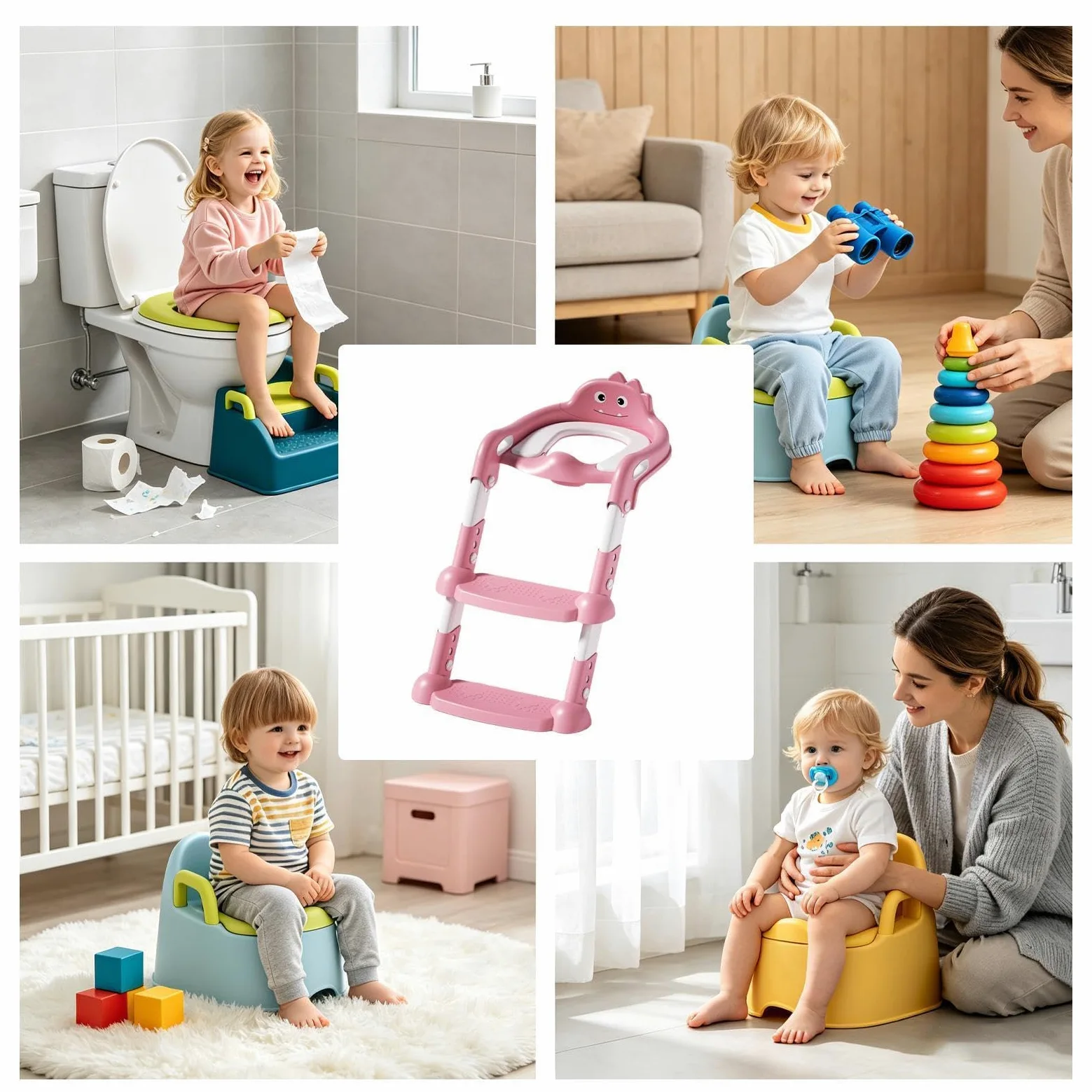 Seggiolino Per Addestramento Al Vasino Sedia pieghevole con gradino | Scaletta WC Con Sedile Vasino Per Ambiente Domestico Bagno Bagni Pubblici Scuola Materna