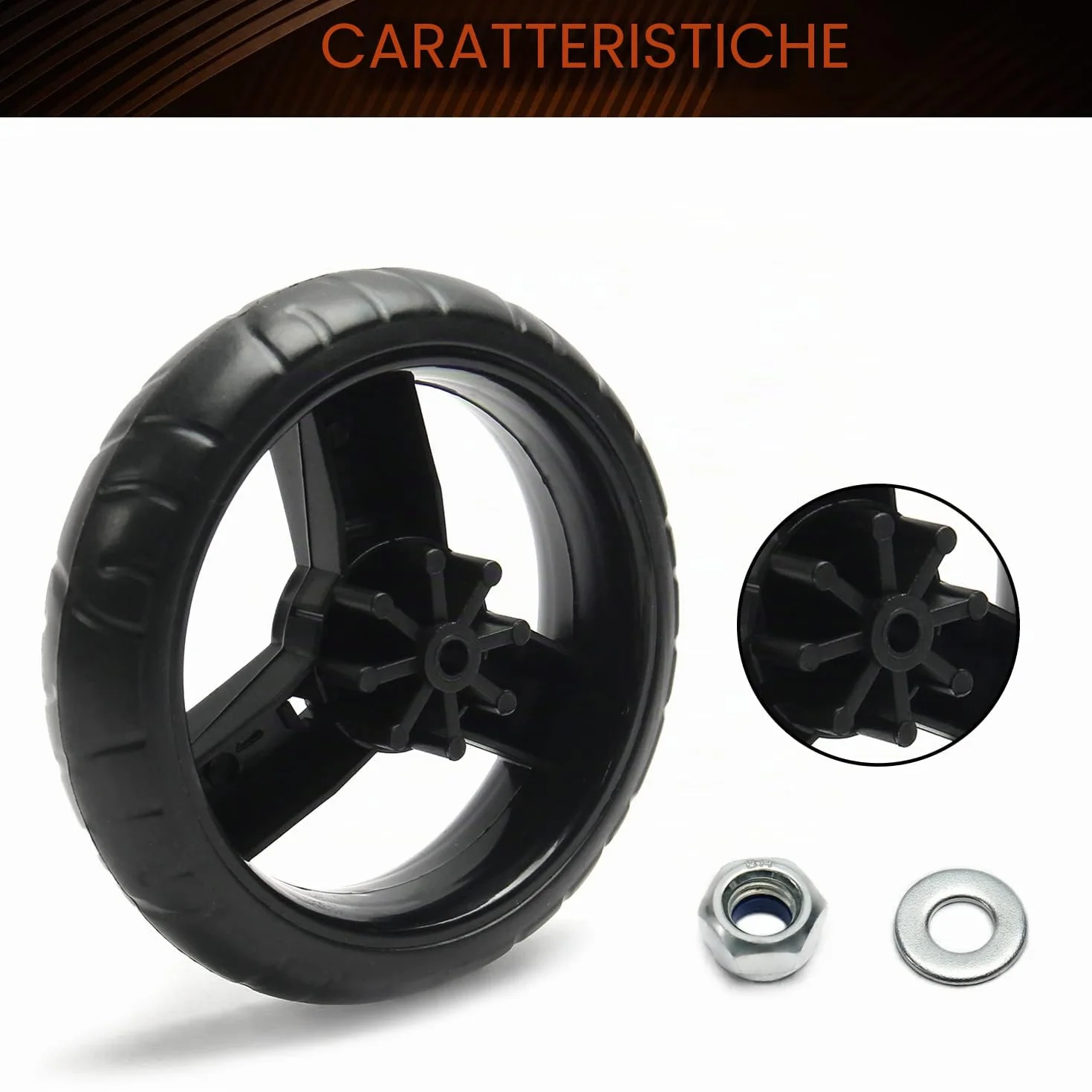 MroMax Ruote per Passeggino, 130 mm x 33 mm, Ruota Singola in Plastica, Ricambio per Passeggino e Animali Domestici, Colore Nero