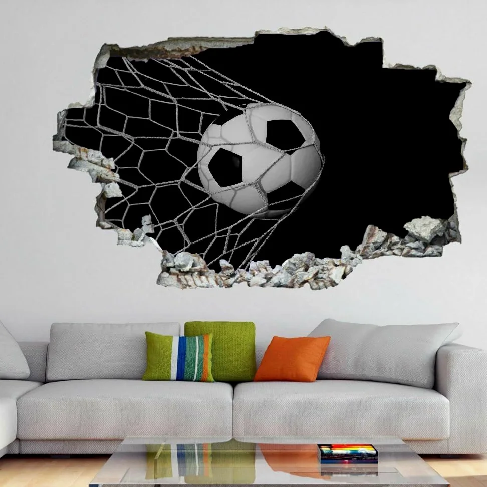 Decalcomanie Da Muro 3D Smashed Art Decor Calcio Tatuaggi Da Parete Wall Stickers Bianco E Nero Per Ragazze Bambini Adesivo Murale Regalo Per La Casa 120x80cm
