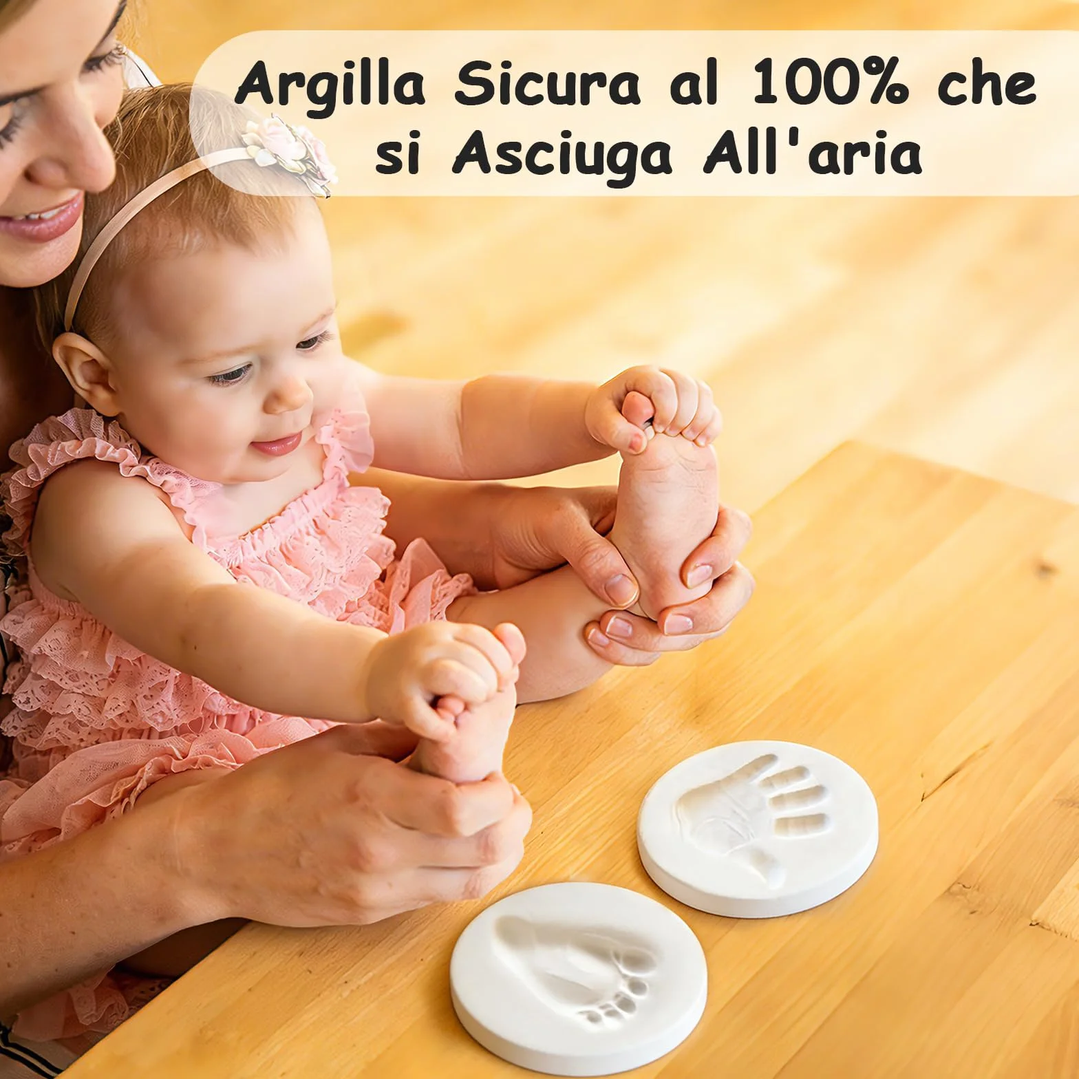 Cornice Impronta Mani e Piedi Neonati con Argilla, Cornice Impronte Neonato Personalizzabile,Kit Impronte Neonato Ideale per Regalo Neonato Maschio e Regalo Neonata Femmina-Quercia