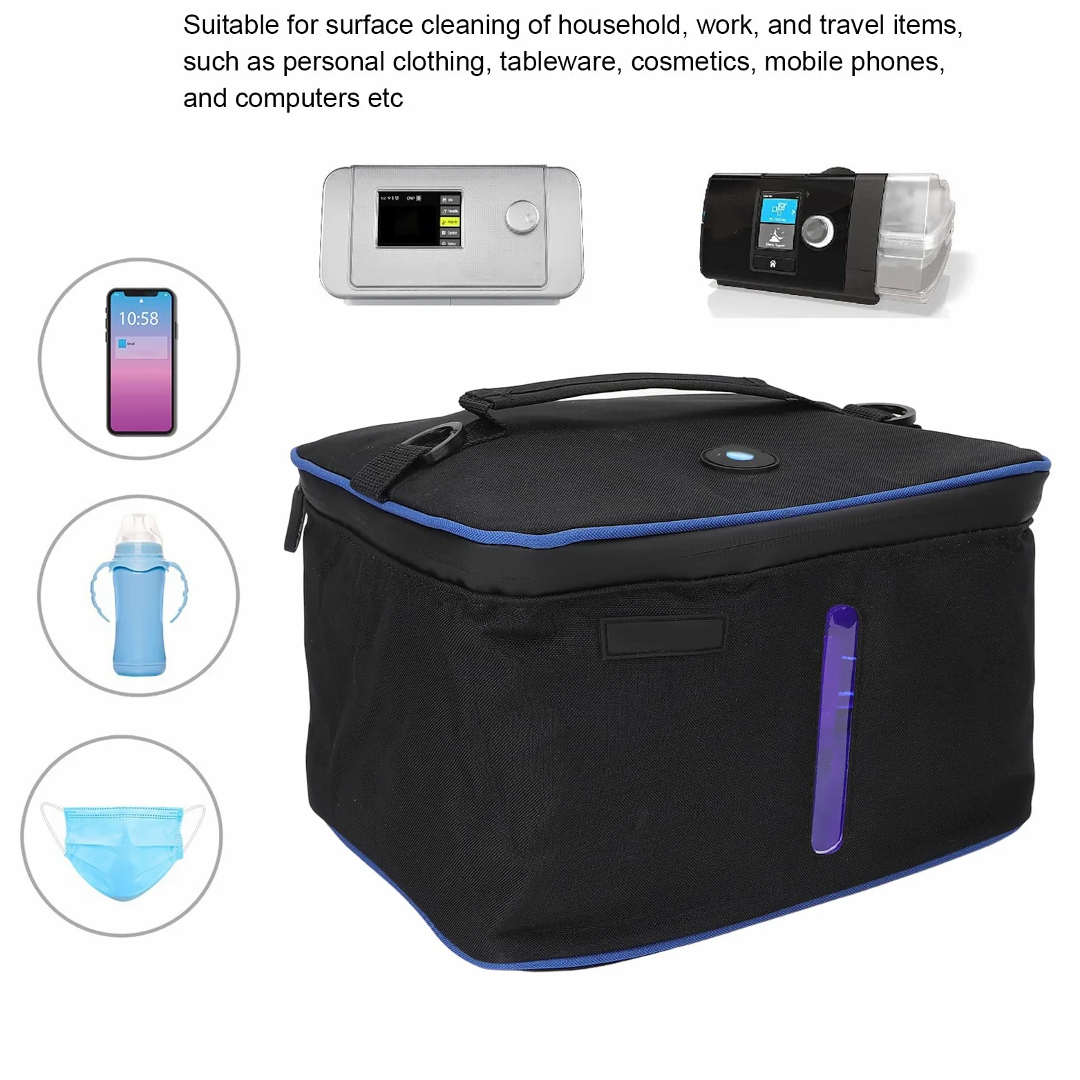 Borsa per la Pulizia della Luce, Borsa per la Disinfezione UVC, Sterilizzatore Portatile con Luce a LED, Sterilizzazione Rapida e Semplice del 99,9% in Soli 3 Minuti, Grande Borsa