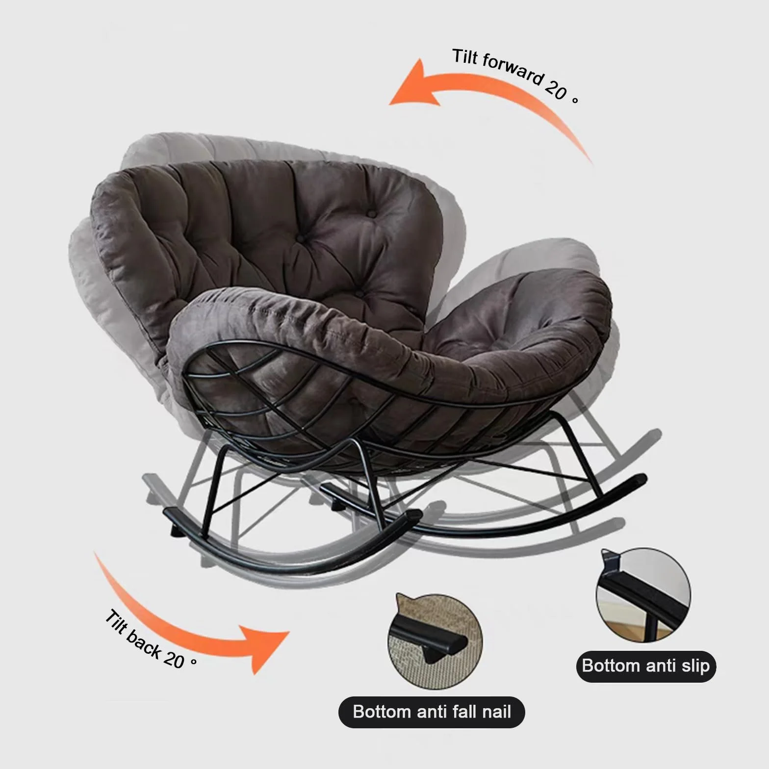 Sedie a Dondolo per Soggiorno,Poltrona Allattamento,Poltrona a Dondolo Imbottita,Comoda Sedia da Lettura, Moderna Sedia a Dondolo, per Soggiorno,(Light Gray)