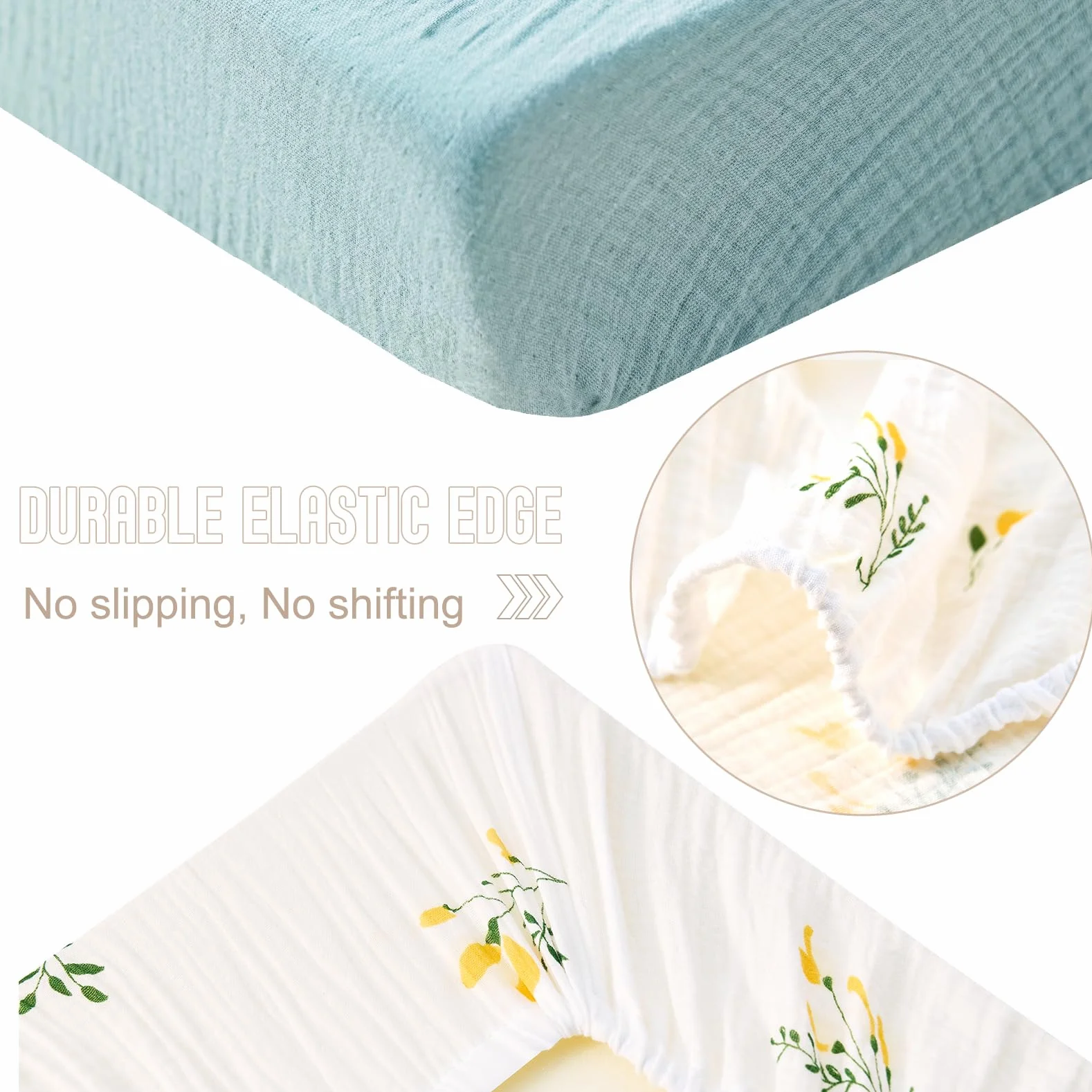 Lenzuolo con angoli elasticizzati 70 x 140 cm, in mussola, 100% cotone, morbido e traspirante, adatto per culla e lettino, lavabile in lavatrice, delicato sulla pelle del bambino, set da 2 (verde, 70