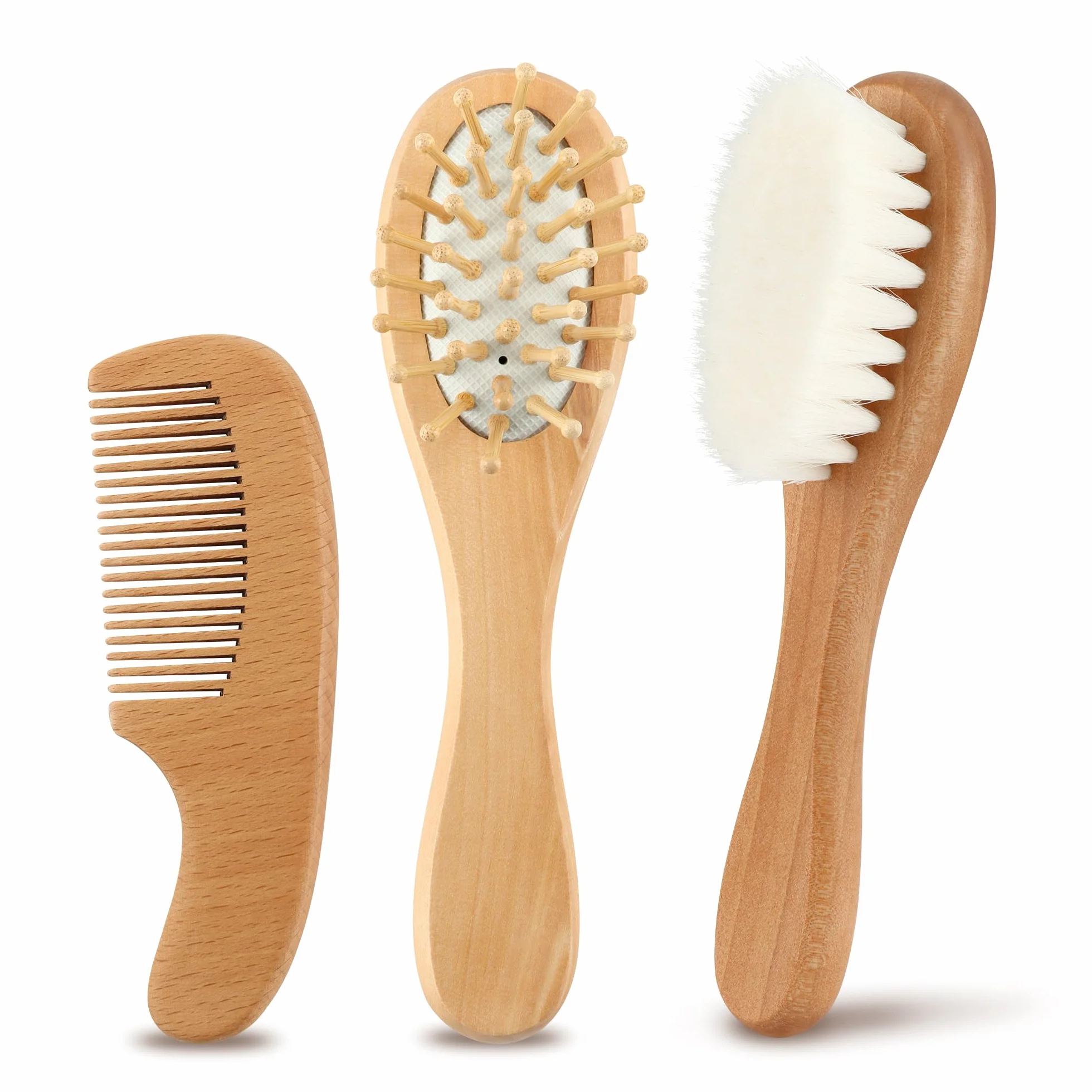 Set di pettini per bambini, in legno naturale, con setole morbide di capra, per neonati, cura del cuoio capelluto, accessori per bambini