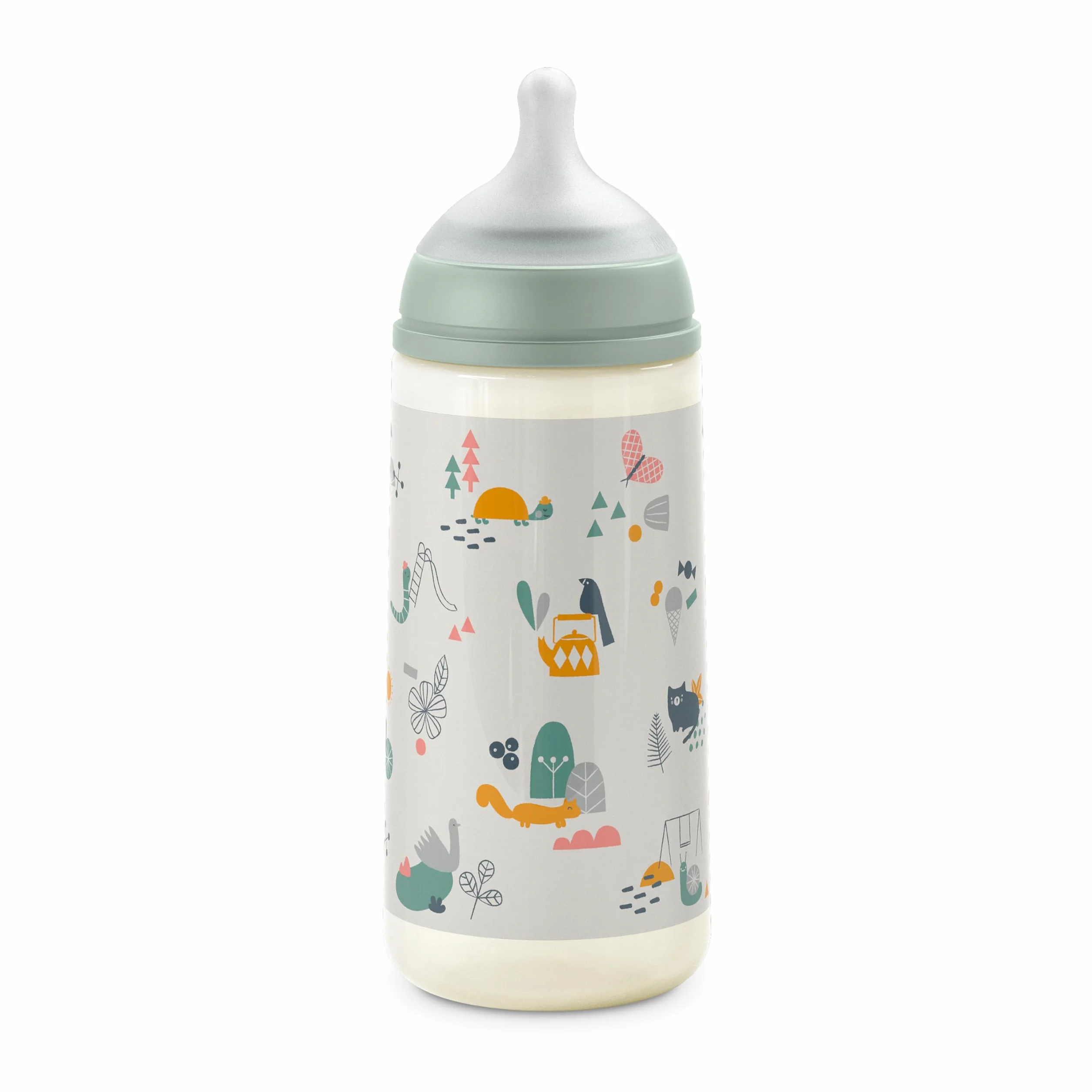 Suavinex Biberon 360 ml, con Tettarella Simmetrica in Silicone SX Pro, con Valvola Anticolica, con Tettarella Flusso Medio, L, per Bambini +6 Mesi, Walk in the Park Verde