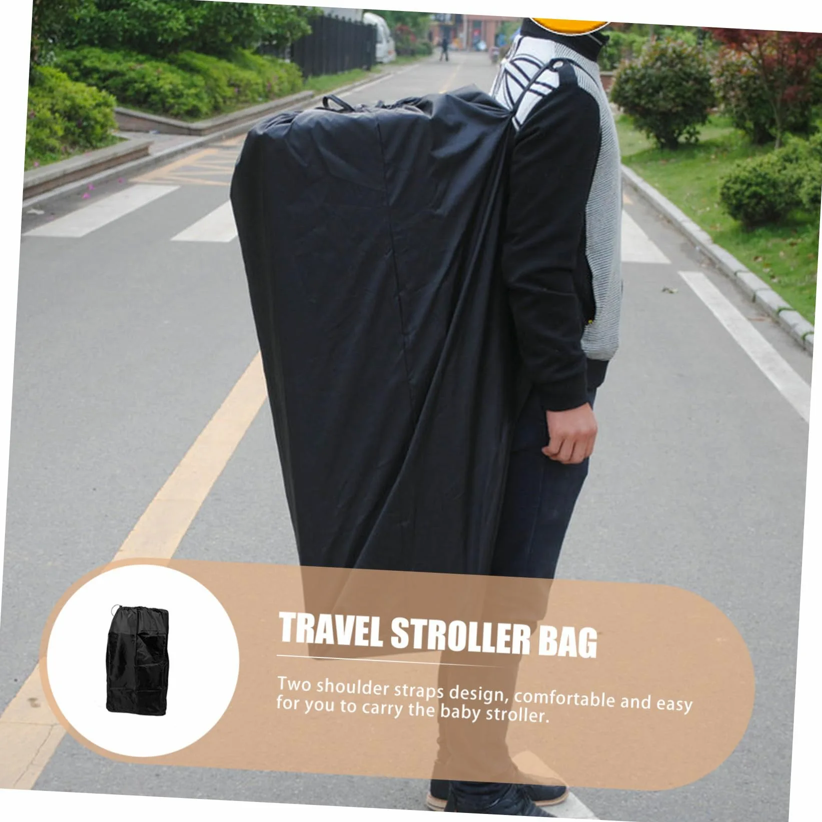 SUPVOX Borsa da Viaggio per Passeggino per Aereo Chiusura a Coulisse | Nero in Nylon, Due Spallacci e Cuciture Rinforzate, per Viaggio e Gate Check