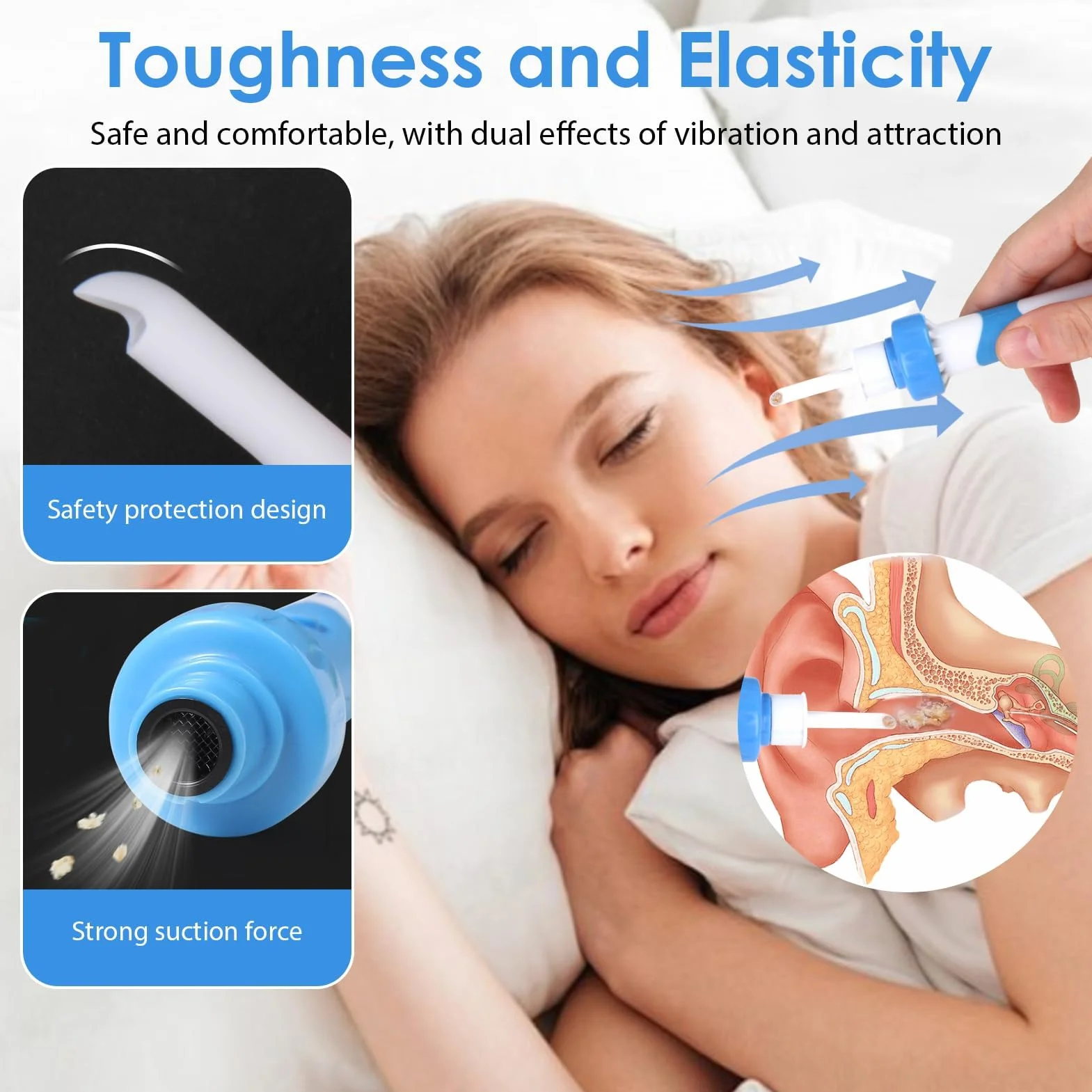 Yuio Pulisci Orecchie Elettrico, Aspiratore Cerume Orecchie Con 2 Teste di Ricambio in Silicone e una batteria, Pulizia orecchie, Rimuovi Cerume Orecchie per Adulti Bambini Anziani