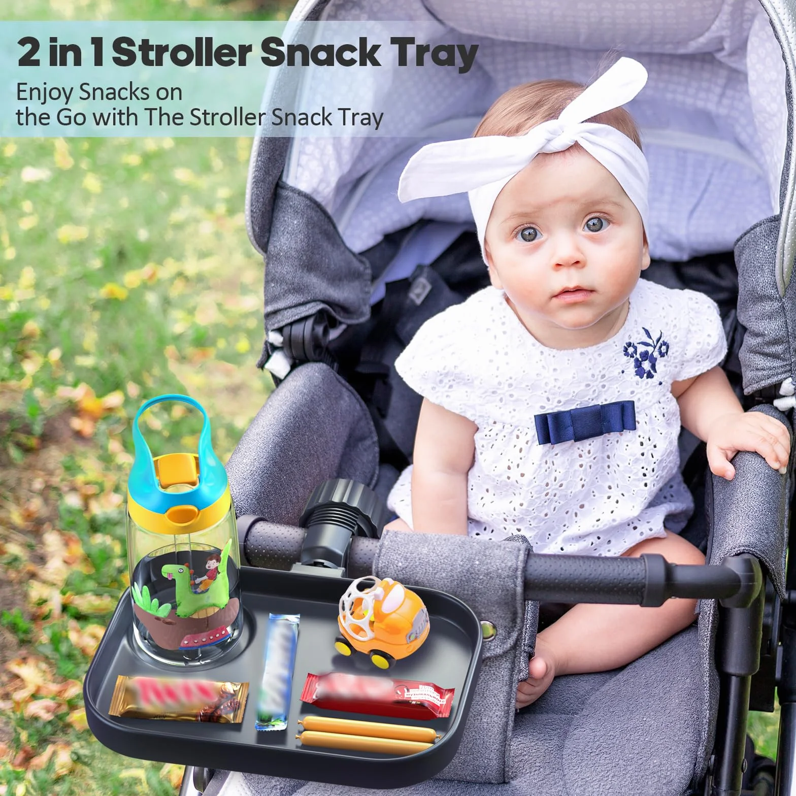 KDD Vassoio per Passeggino Universale, 2 in 1 Vassoio per Snack per Passeggino con Portabicchier, Porta Biberon per Passeggino a Installazione Rapida, Accessori Passeggino per Baby Jogger, Britax, BOB
