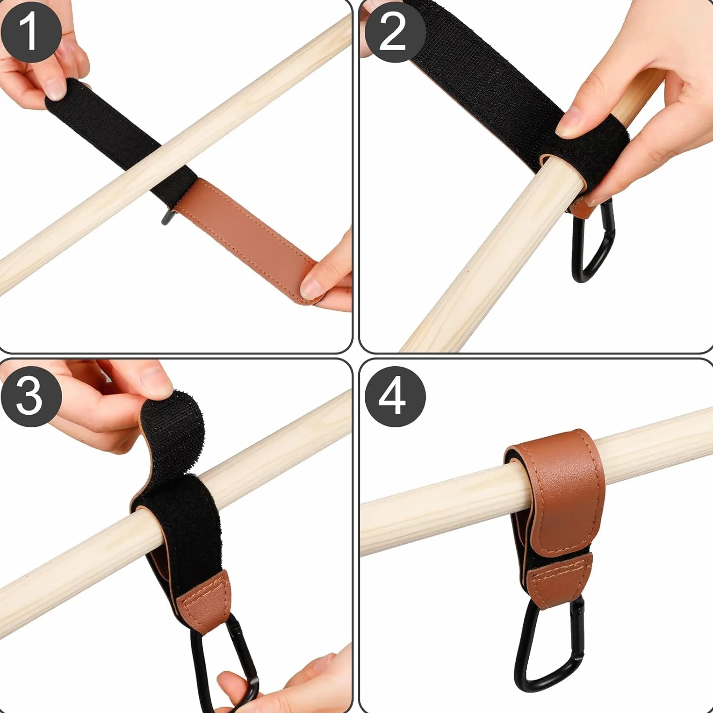 Shabany Gancio universale per passeggino, 2 pezzi, misura universale, gancio per passeggino, gancio da tasca, regolabile, robusto, con chiusura in , colore: marrone
