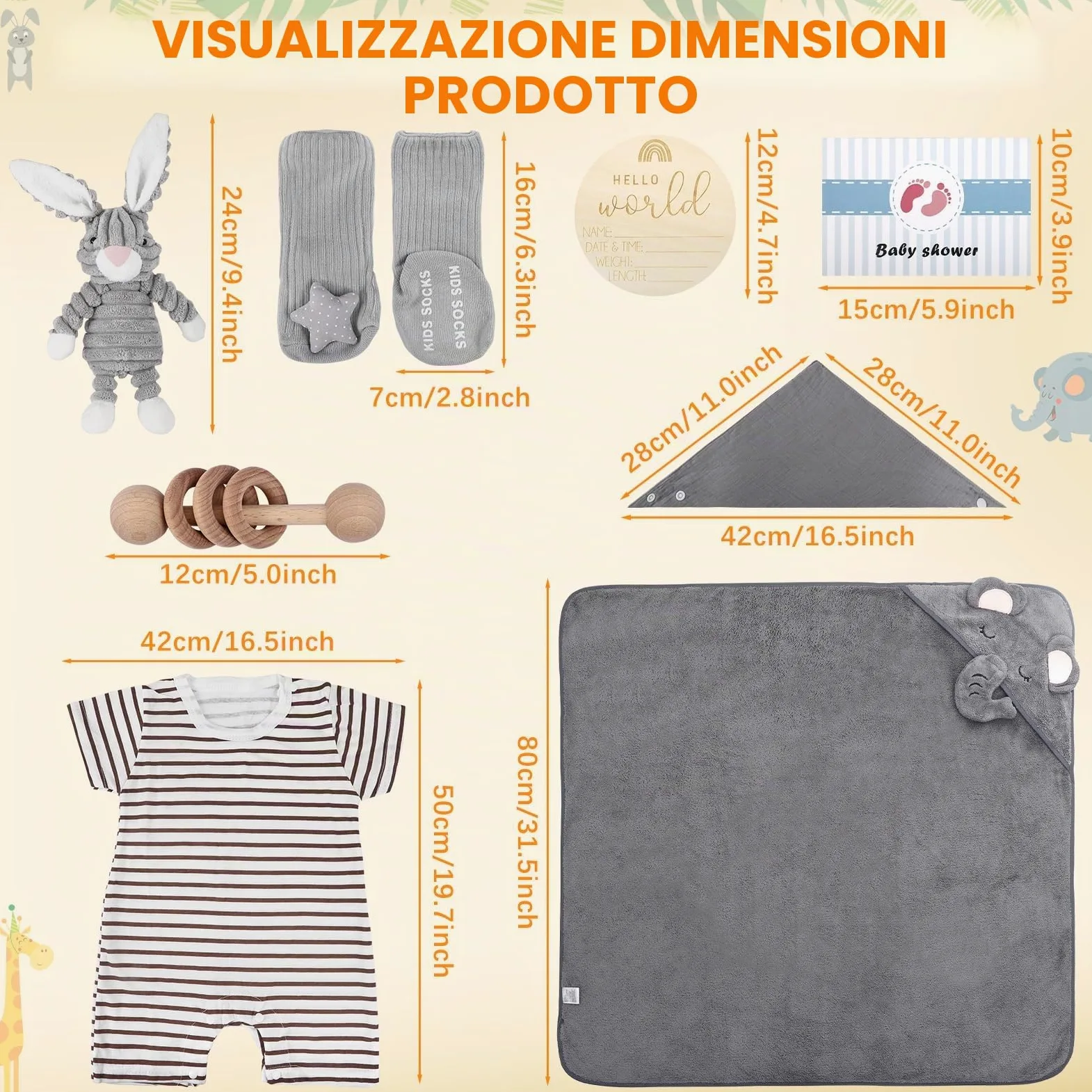 Neonato Regalo Nascita, 9 Pezzi Regali Neonata Maschio Set per Bambini Asciugamano Lenitivo Bavaglino Massaggia Gengive Coperta per Neonati Milestone Baby Cards per Baby Shower Neo Genitori
