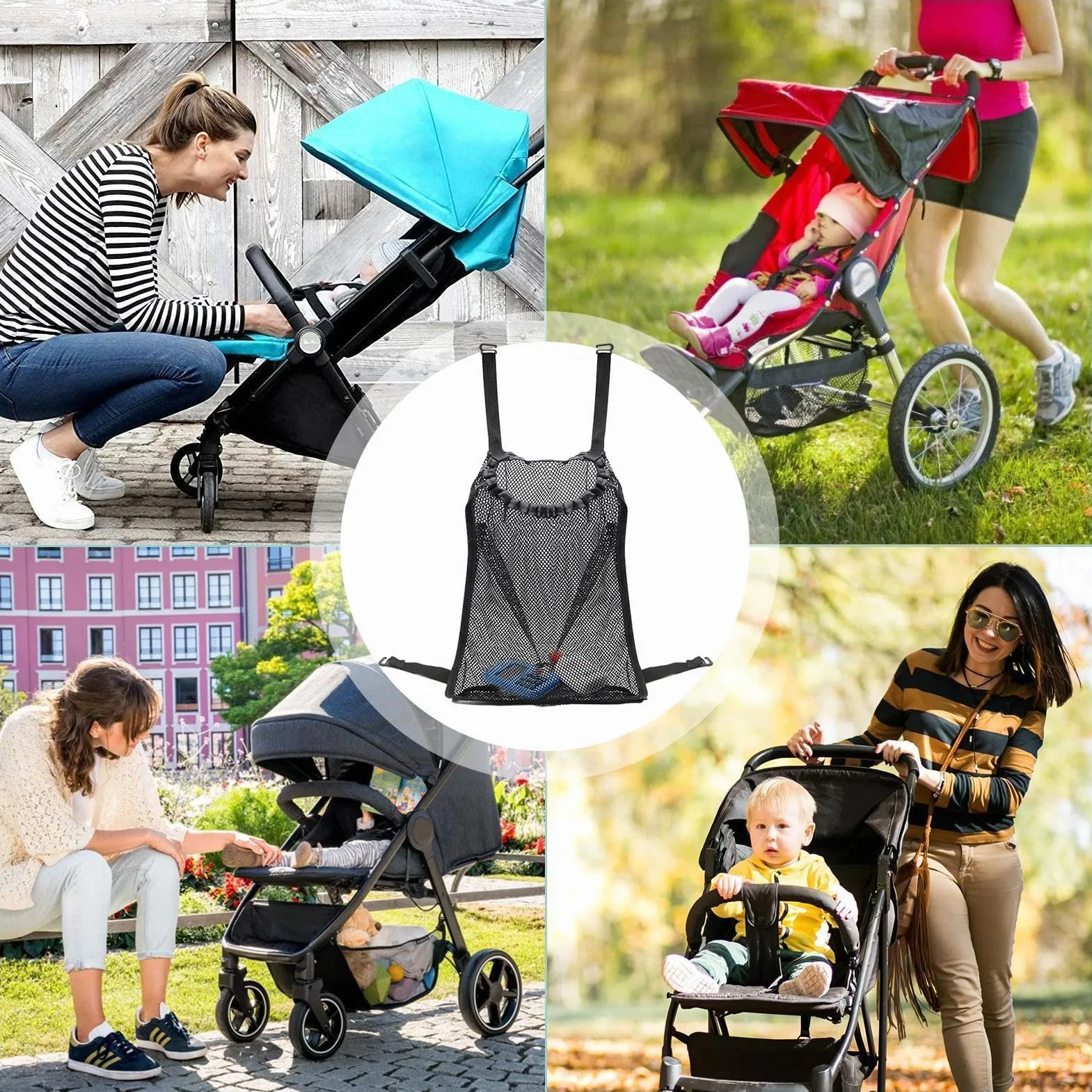 Net di stoccaggio dei passeggeri - organizzatore riparato con cinturini regolabili, borsa a maglie di grande capacità | Rete cargo per pannolini, snack, giocattoli, accessorio per passeggino, contenit