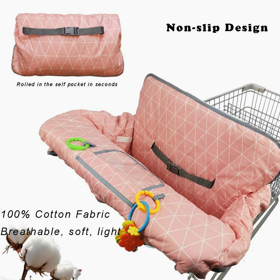 Coperture del carrello della spesa per neonata, copri seggiolone in cotone, cuscino del carrello della spesa per bambini, copricarrello per neonati ragazza, lavabile in lavatrice, grande (rosa)