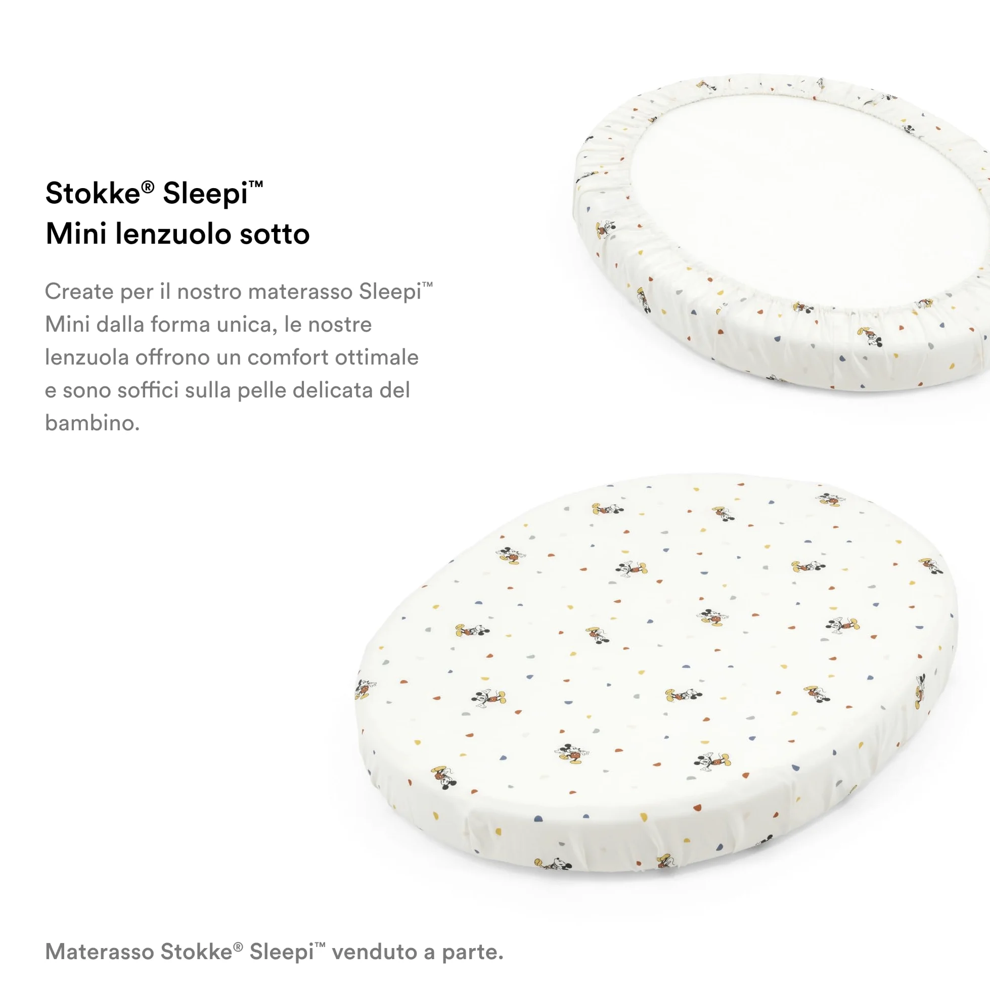 Mini lenzuolo sotto Stokke Sleepi, Mickey Celebration - Morbide lenzuola per sogni dolcissimi - Per il materasso ovale Sleepi Mini - Sicuro e Lavabile in lavatrice - 100% Morbido cotone Percalle