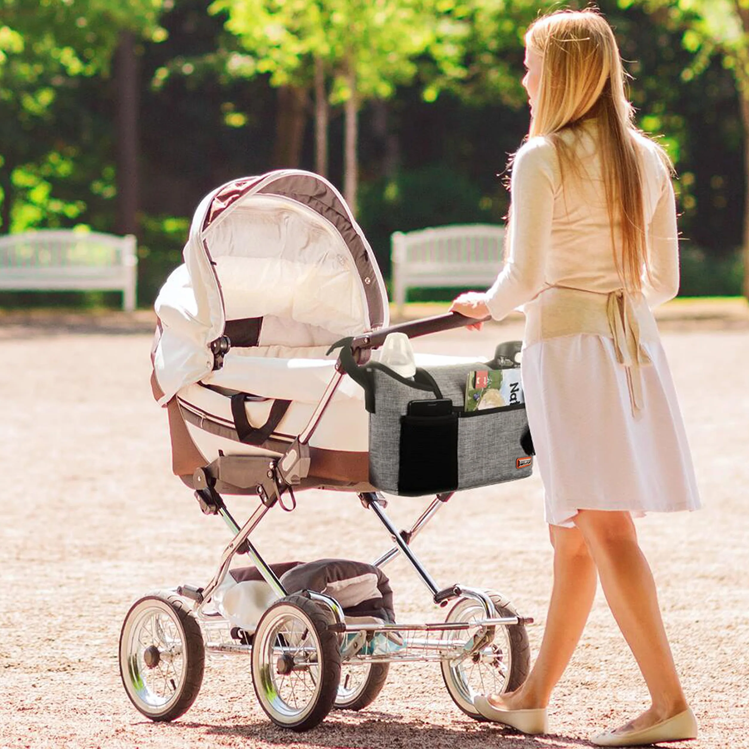 Borsa Per Passeggino, Custodia Per Passeggino Per Accessori Per Bambinio, Con 2 Portabicchieri E Tracolla, Utilizzata Come Borsa A Tracolla, Universale Per Tutti I Modelli Di Passeggini (Grigio)