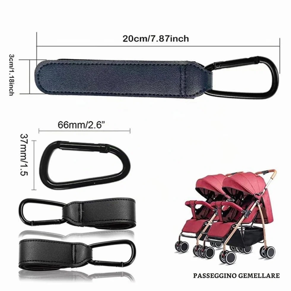 Ganci per Passeggino,Ganci Passeggino Universali,Ganci per Passeggino Porta Borse,Gancio per passeggino in Pelle,Gancio per Passeggino Portatile,Ganci Borsa Passeggino 2 Pezzi Nero Tokaneit