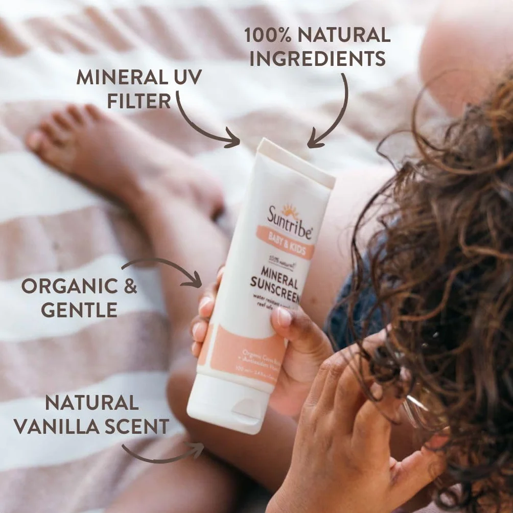 Crema Solare Naturale Minerale Neonati & Bambini FPS 30 Suntribe - 100 ml, Biologica, Senza Profumo - 100% Naturale, Resistente all'Acqua - "Migliore Crema Solare Minerale" (The Mum Marketplace)