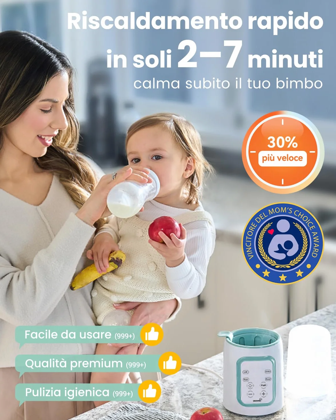 Grownsy Scaldabiberon 10-in-1 Veloce con Timer per Latte Materno o Formula, Controllo Preciso della Temperatura, Funzioni di Scongelamento, Sterilizzazione, Mantenimento Caldo e Riscaldamento Pappe