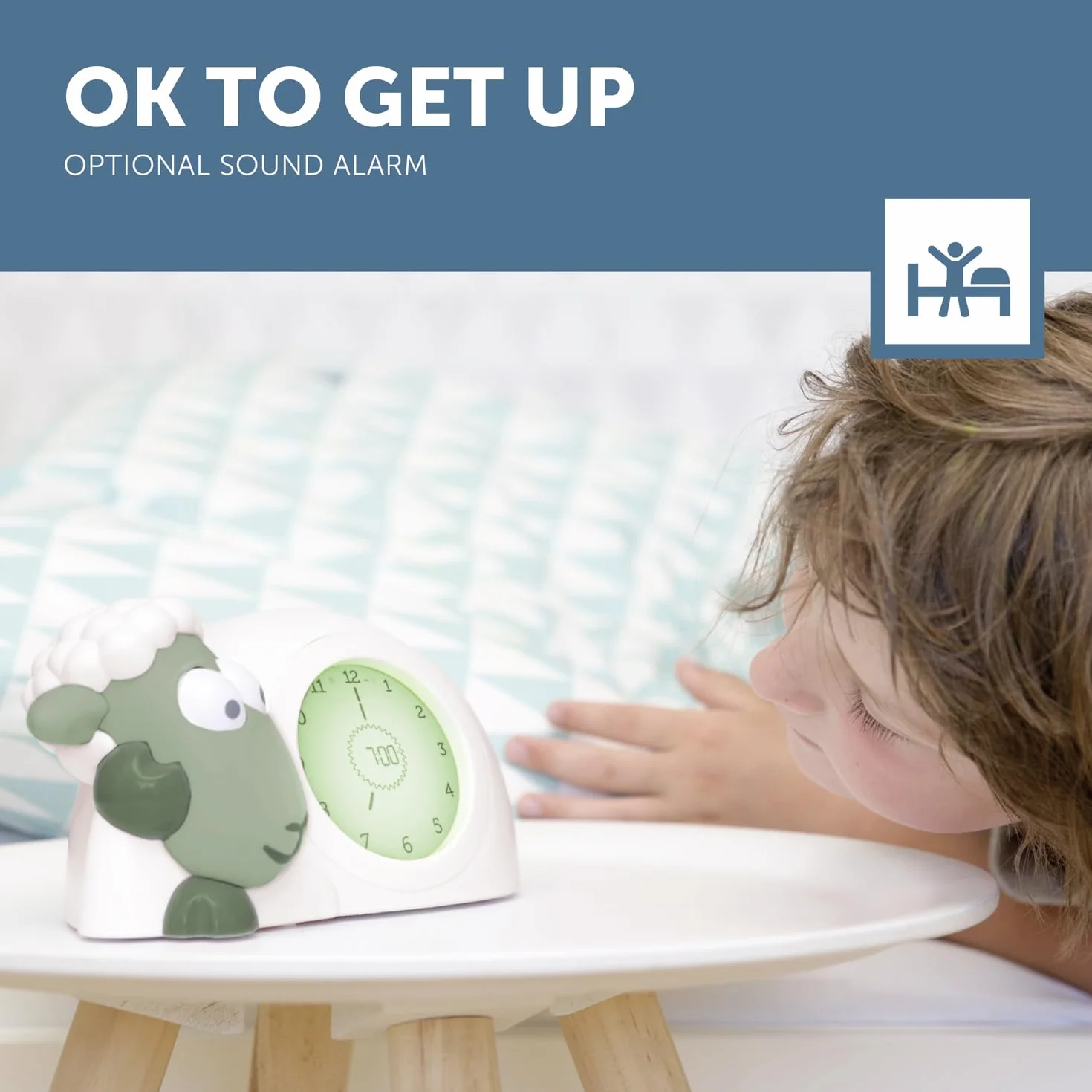 ZAZU Orologio Sam The Lamb – Orologio da letto e luce notturna per bambini | Insegna al tuo bambino con indicatori visivi quando svegliarsi | Luminosità regolabile | Spegnimento automatico (Sage)
