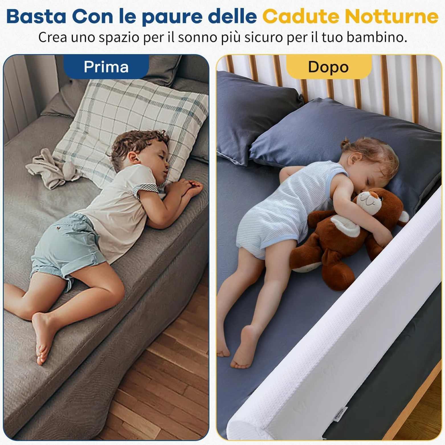 Sponda Letto Bambini in Schiuma Semicircolare, Barriera Letto con Fodera Rimovibile Lavabile, Protezione Antiscivolo per Letti Singoli, Matrimoniali, Queen e King, Confezione da 2