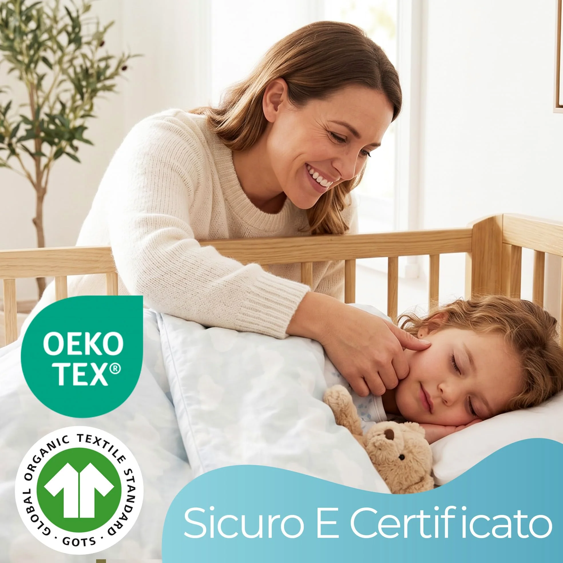 Comfier Sleep Set 3 Pezzi Con 2 Lenzuola Lettino Neonato 60x120 100% Cotone Con Angoli Biologico e 1 Coprimaterasso Lettino 60x120 100% Bambù Impermeabile, Bianco