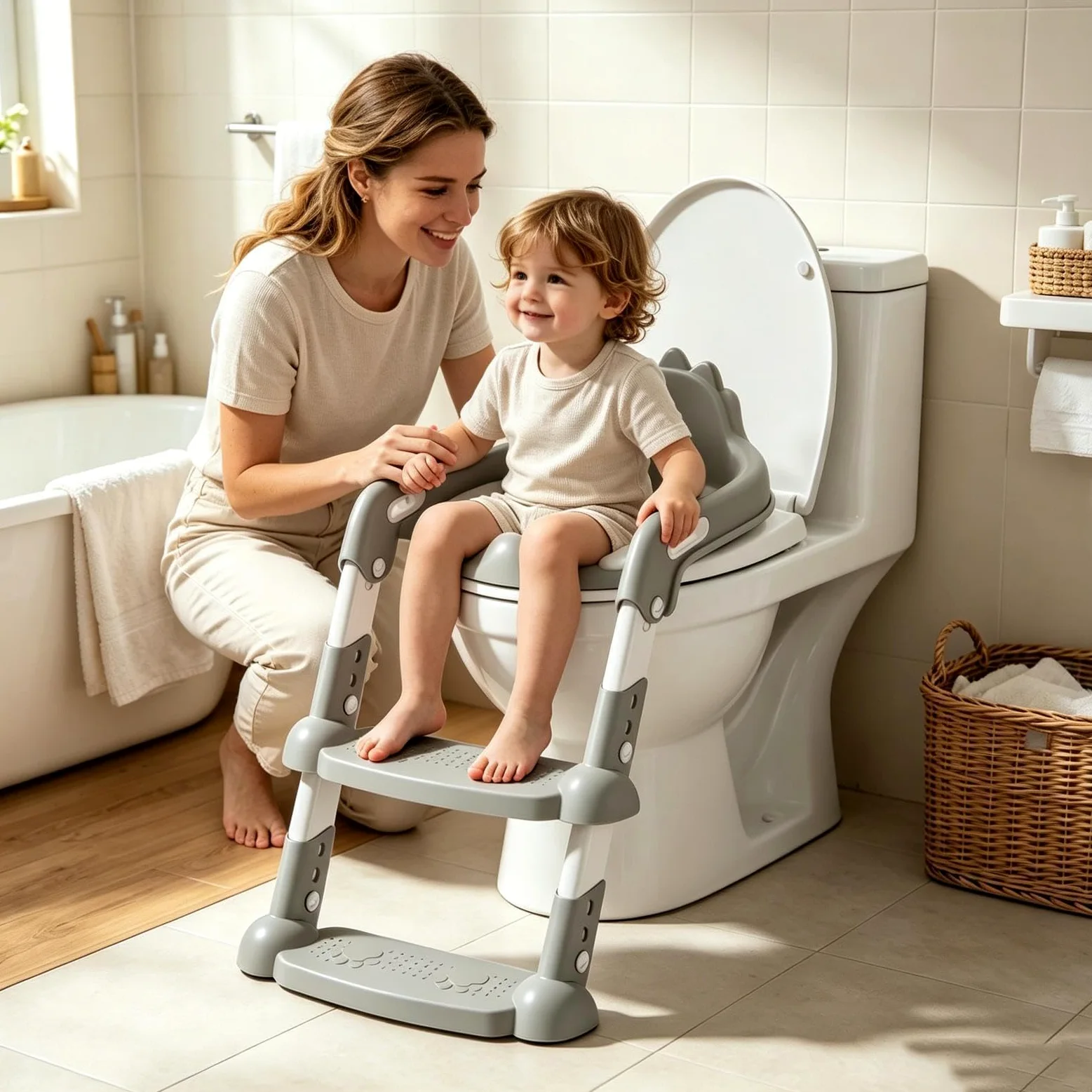 Seggiolino Per Addestramento Al Vasino Sedia con il gradino regolabile in | Seggiolino da addestramento al vasino con scaletta Per Ambiente Domestico Bagno Bagni Pubblici Sc