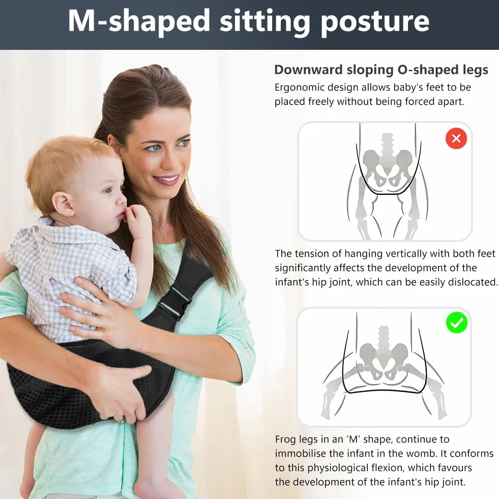AOOWU Fascia Porta Bebe, Laterale Fascia Neonat Regolabile, Fascia Neonato Ergonomico 0-36 Mesi, Traspirante Baby Carrier Facile da Indossare, Marsupio Neonato, Tutte le Stagioni, Fino a 15kg