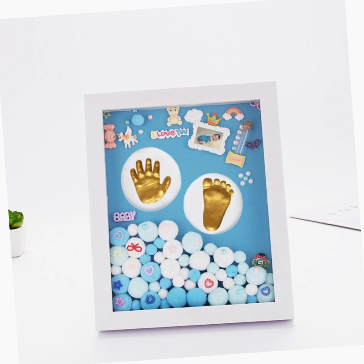 Toddmomy Kit Impronta Mani e Piedi per Ragazzo Ragazza Cornice Acrilica Oro, Set Completo per Regalo Nascita Unisex e Ricordo Battesimo Cornice da Appoggio