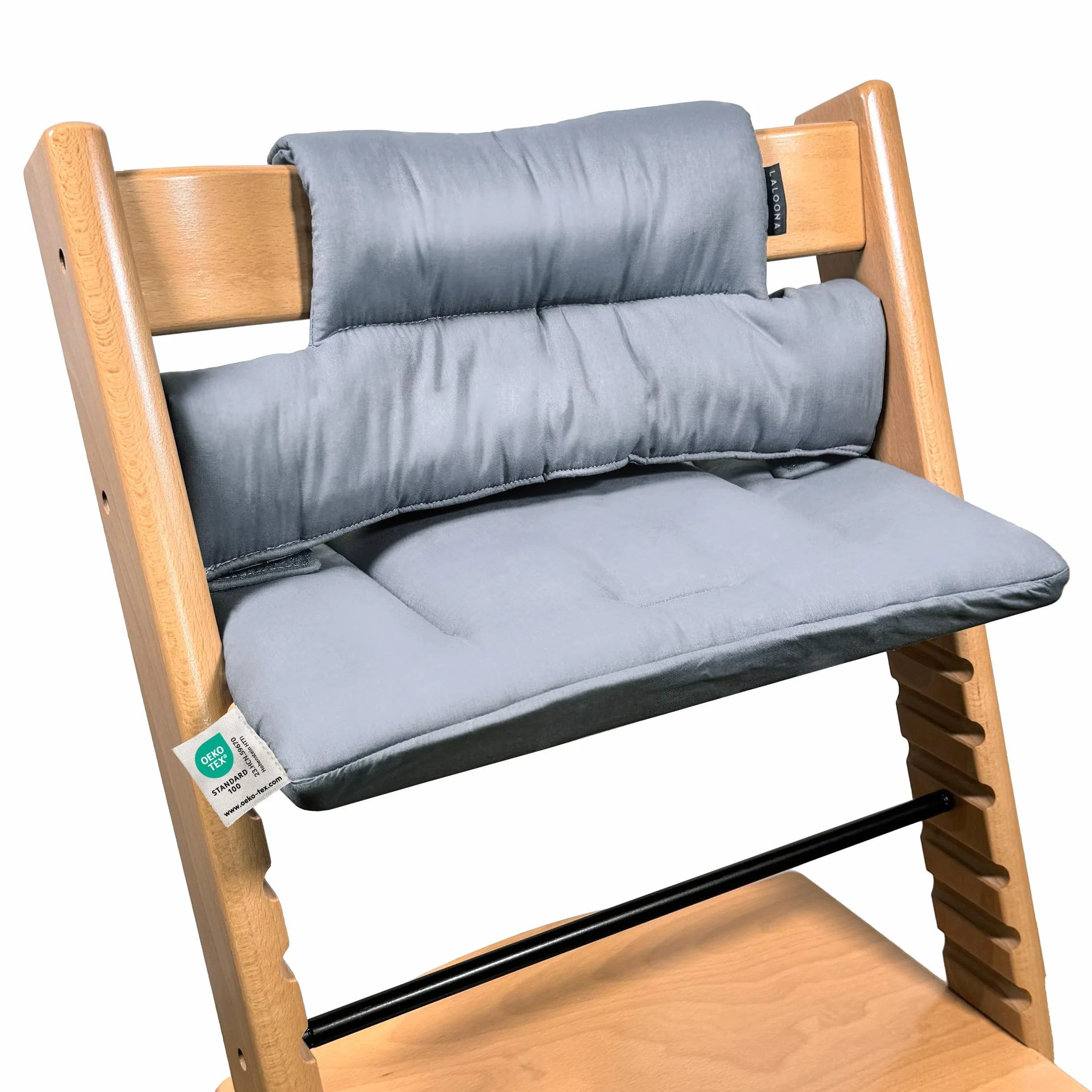 LaLoona Cuscino Seduta per Seggiolone Stokke Tripp Trapp - Cuscino Per Stokke Seggiolone Pappa 2 Pezzi, OEKO-TEX Standard 100, Lavabile in Lavatrice - (Grigio, Rivestito)