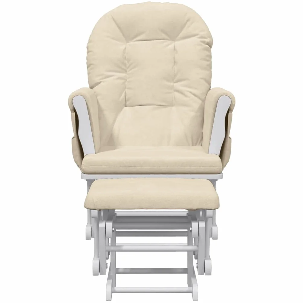 Brokky 351663 Poltrona Glider con Sgabello Bianco Crema in Tessuto Nursing Aliante maternità Sedia a Dondolo con Blocco Scorrevole e poggiapiedi