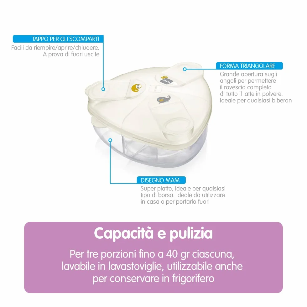 MAM Milk Box Contenitore Latte in Polvere, Porta Latte in Polvere con Scomparti da 40 g, Accessorio per Latte Artificiale e Integratori,Neutro