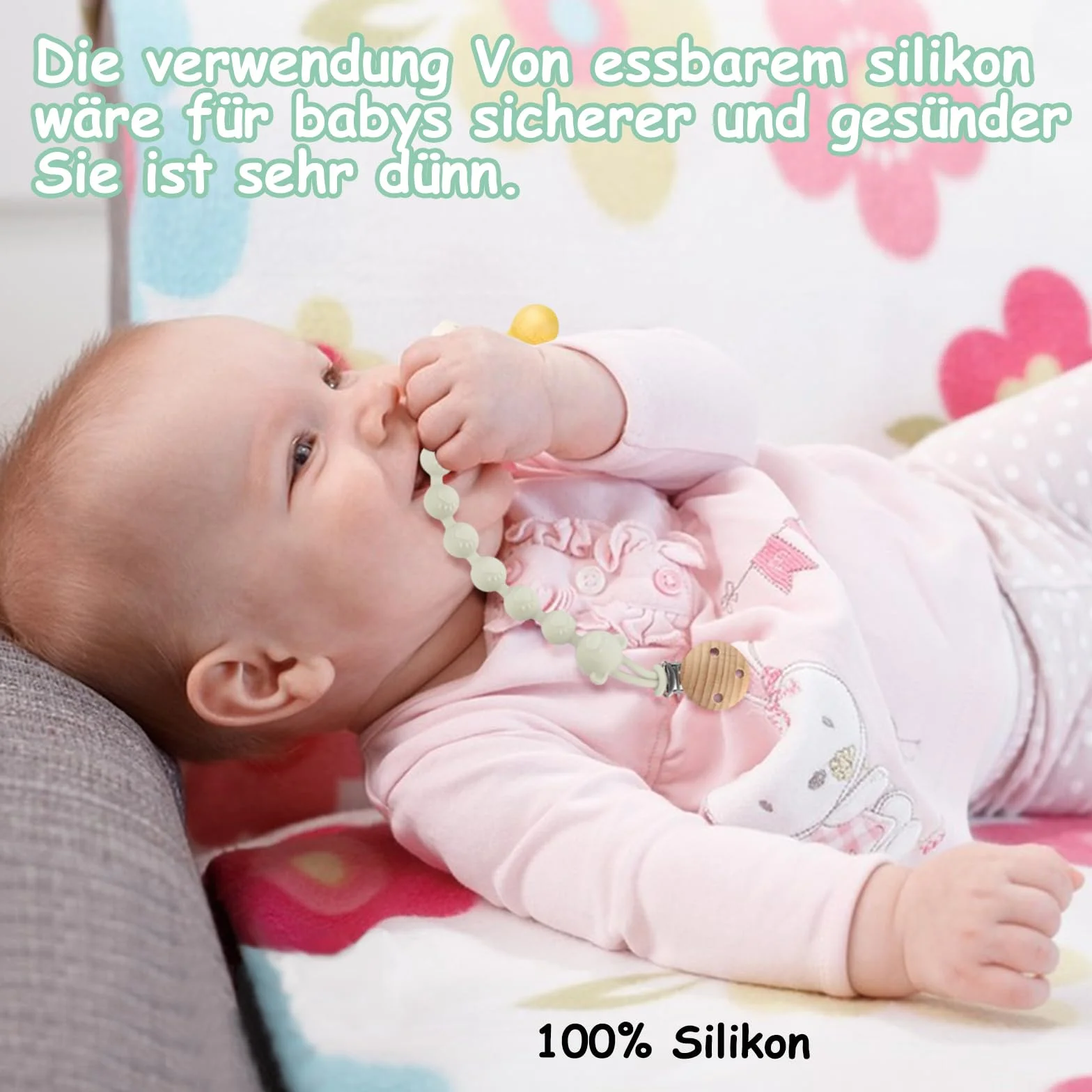 Set di 4 Clip per Ciuccio in Silicone, Clip per Ciuccio in Silicone, Attacco per Ciuccio Bebè, senza BPA, Catena per Allattamento Multifunzionale per Bambini e Bambine (Arancione + Viola +