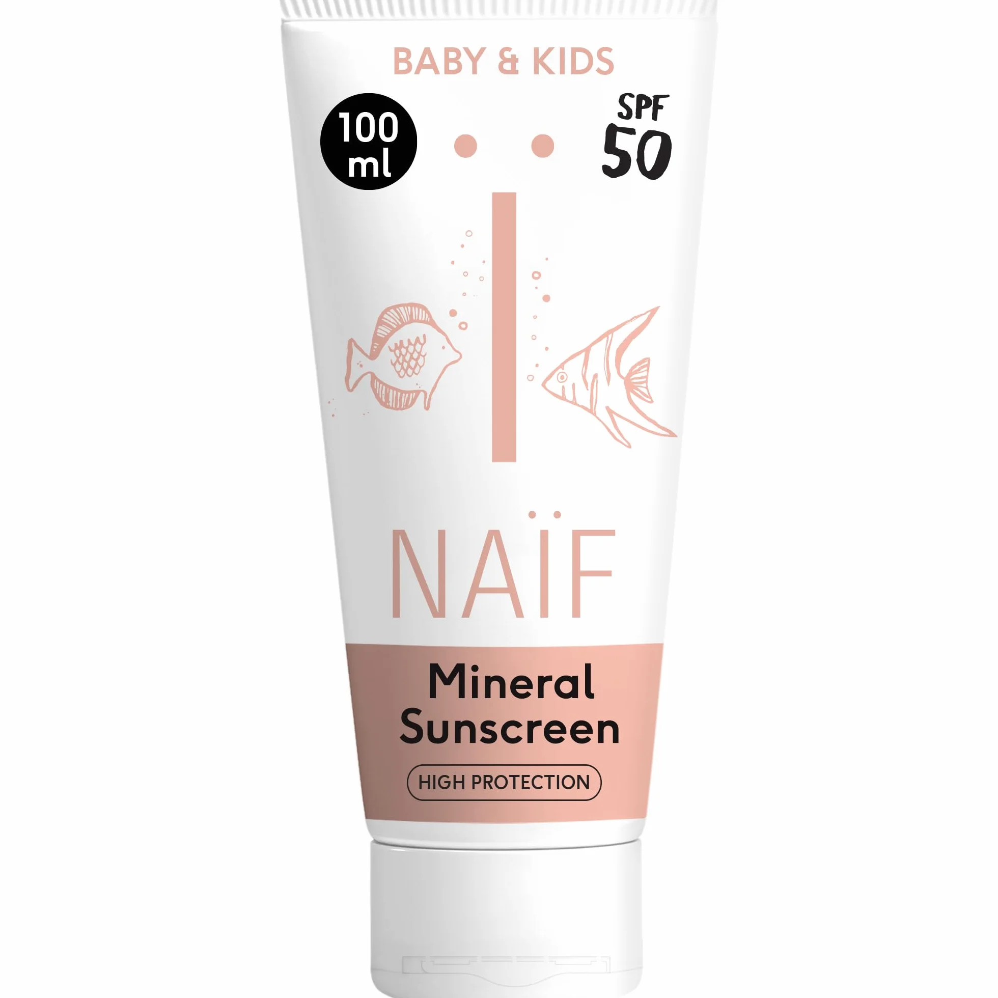 Naïf Crema solare minerale - per Neonati e Bambini - Protezione elevata - Resistente all'acqua - Vegano - SPF50-100ml