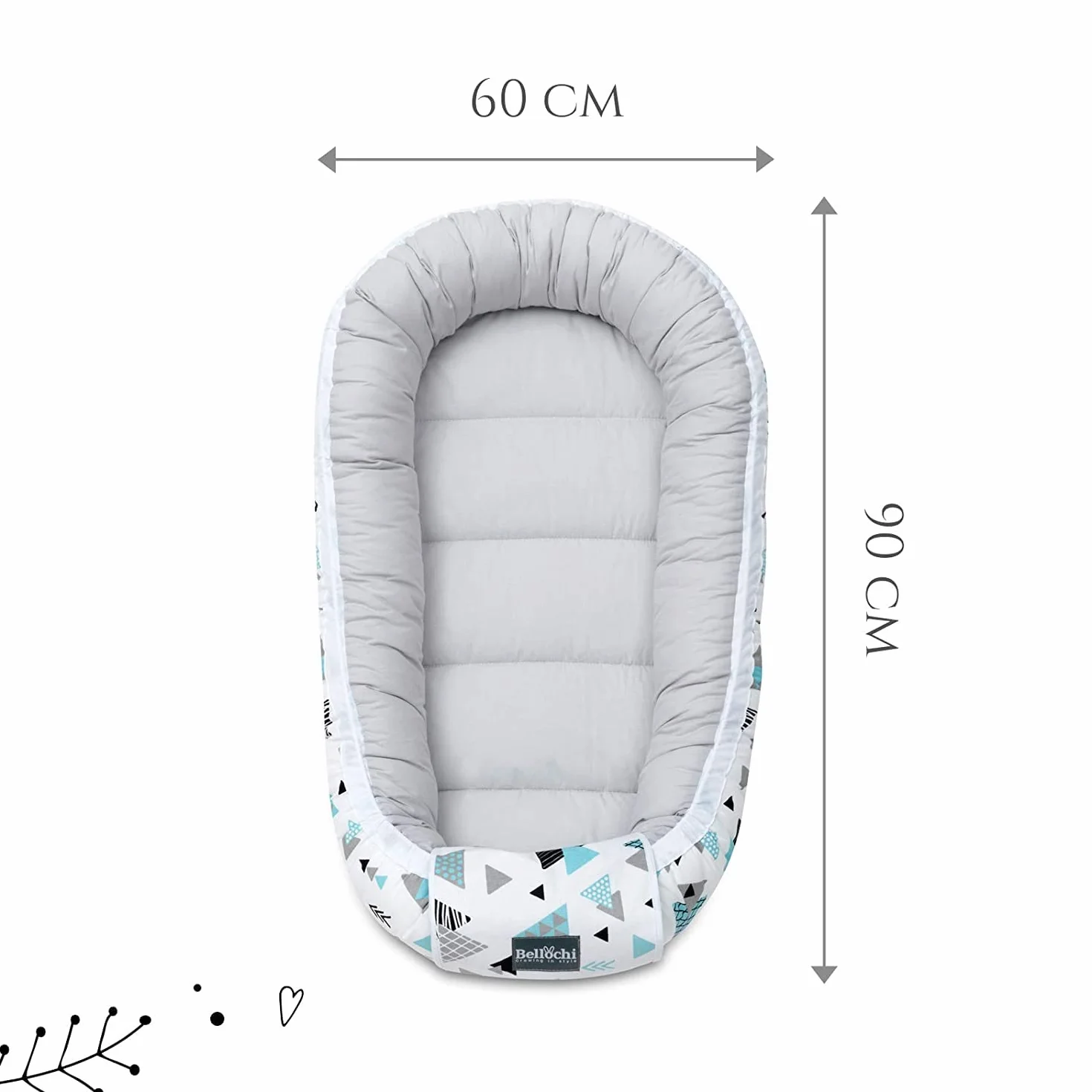 Bellochi Riduttore Lettino per Neonato, Riduttore per Culla - Antisoffoco, Cotone e Velluto - Cuscino Riduttore, Cocoon a Baby, Baby Nest - 90 x 60 cm (Lux)
