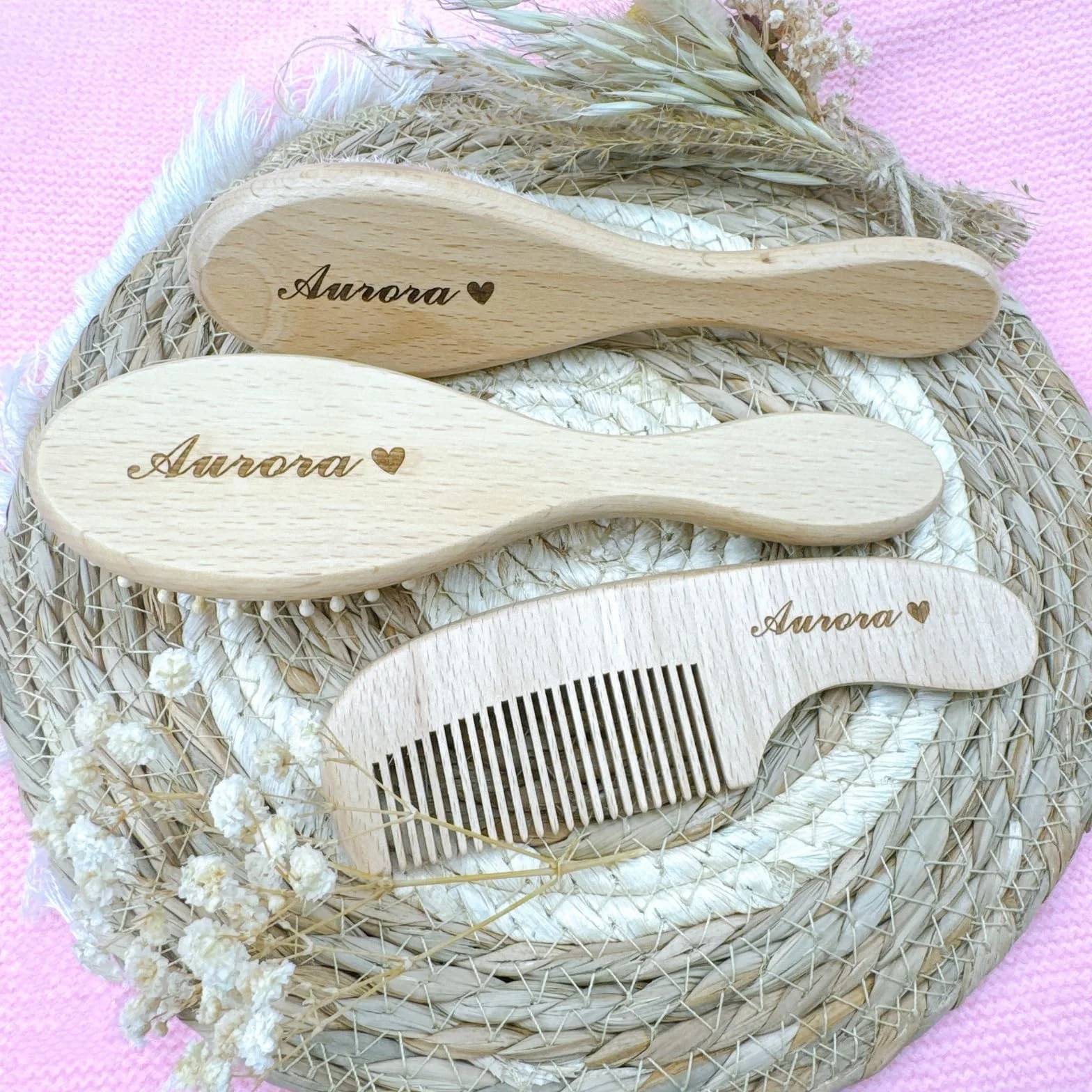 Set Personalizzato Di Spazzola E Pettine In Legno Per Bambini, Spazzola Per Capelli Con Nome Inciso Personalizzato, Regali Premurosi Per Neonati Maschi/femmine