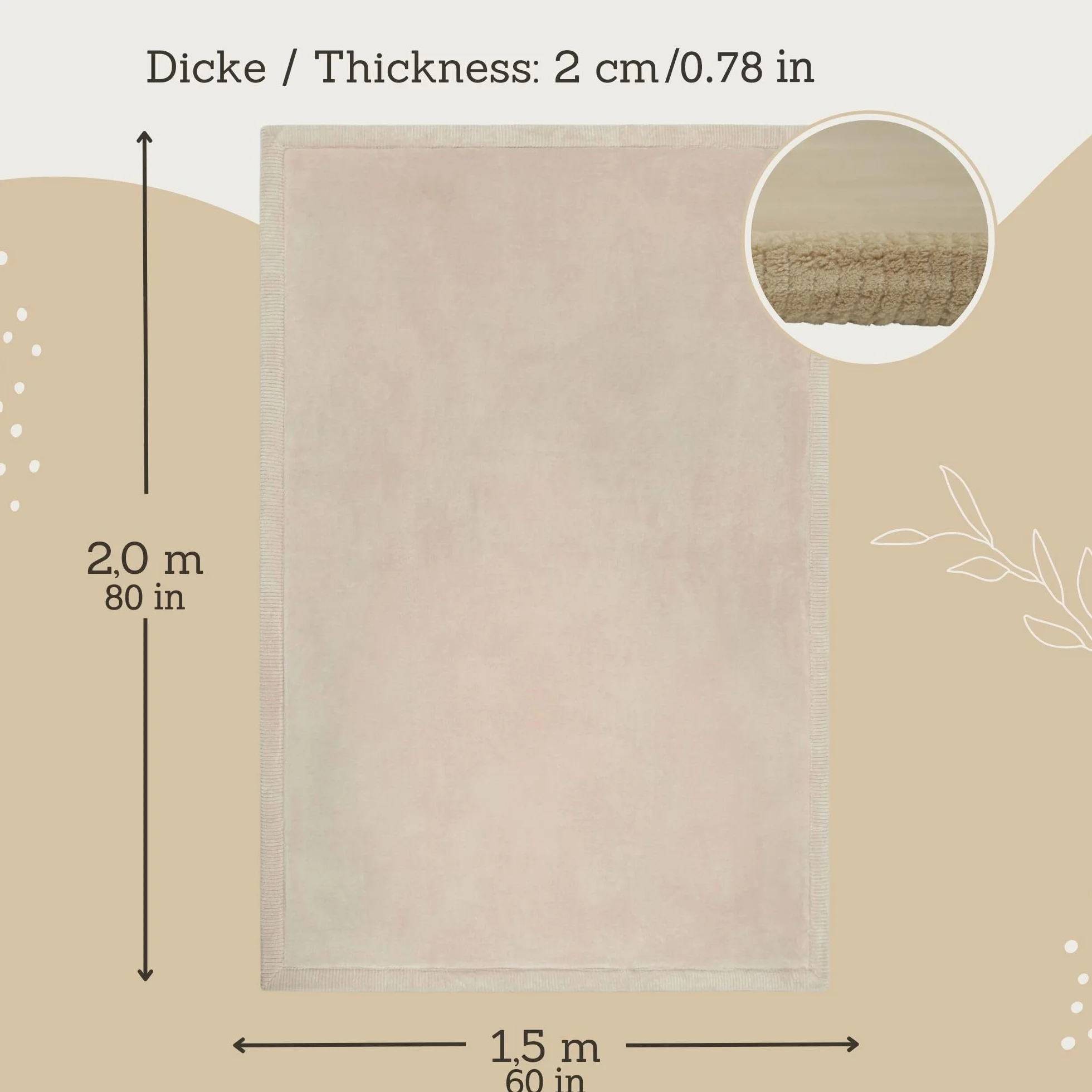 Hakuna Matte tappetino da gioco morbido, 152 x 200 cm, beige velluto corallo, memory foam, antiscivolo, impermeabile, per cura pancia