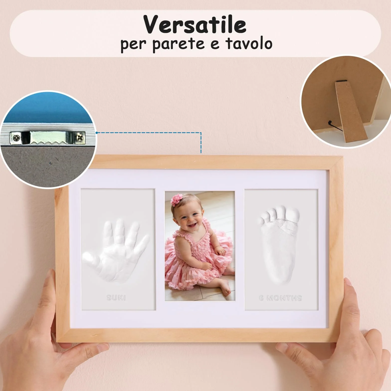 Cornice Impronta Mani e Piedi Neonati con Argilla, Cornice Impronte Neonato Personalizzabile,Kit Impronte Neonato Ideale per Regalo Neonato Maschio e Regalo Neonata Femmina-Quercia
