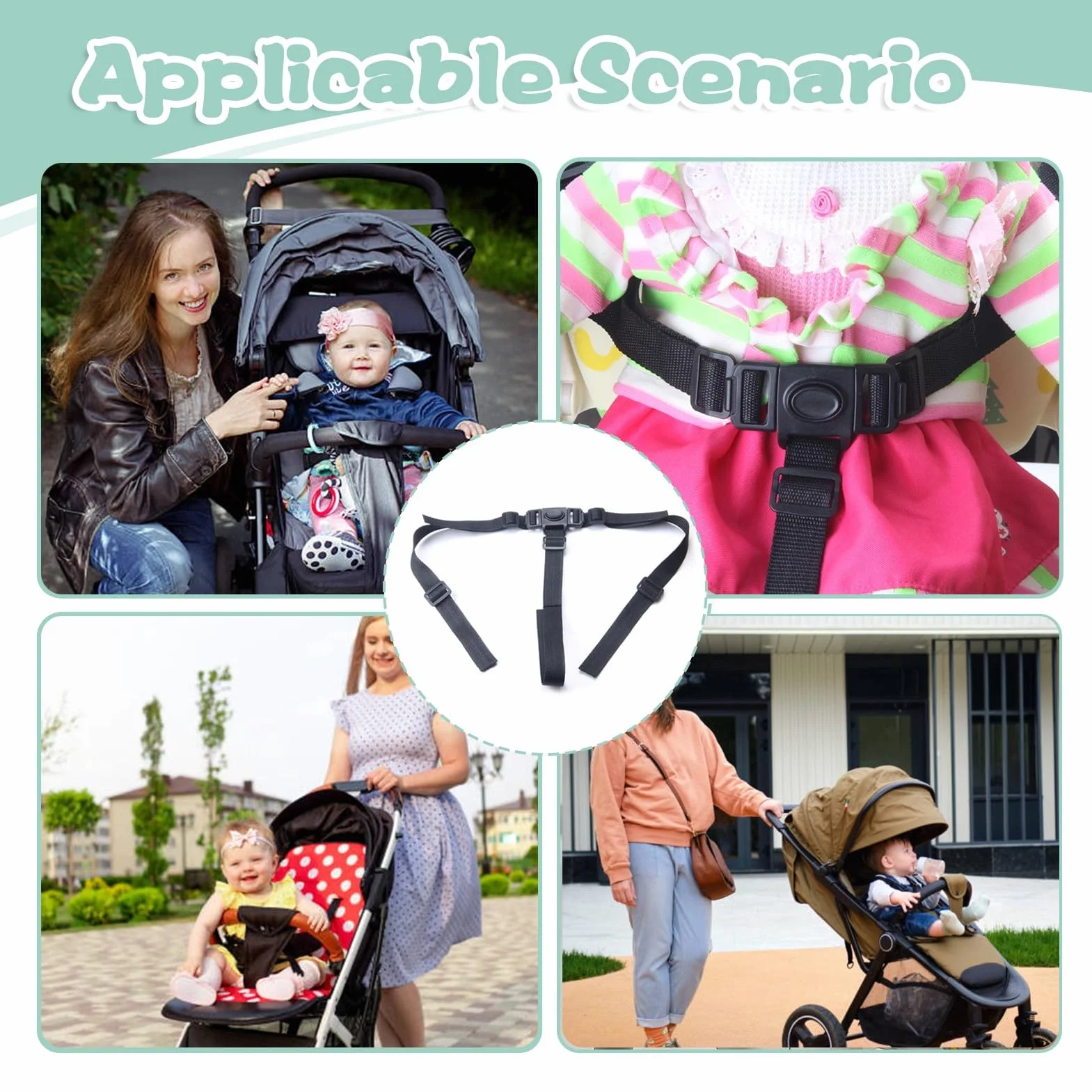 Cinture Passeggino Universali, Seggiolone Cintura Imbracatura di Sicurezza per Bambini, Passeggini Cintura Seggiolone a Regolabile Cinghie Universale per Auto Carrozzina Seggiolon (Tipo a 3 punti)